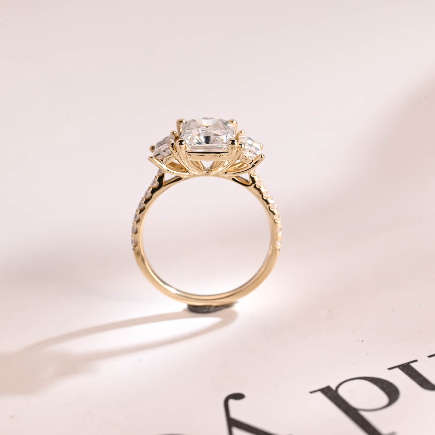 1.0 CT Radiant Cut Three Stone Moissanite Engagement Ring