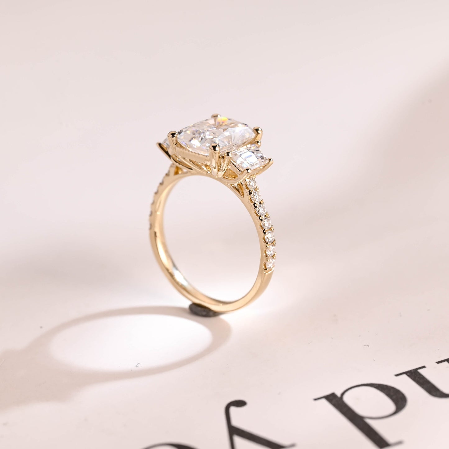 1.0 CT Radiant Cut Three Stone Moissanite Engagement Ring