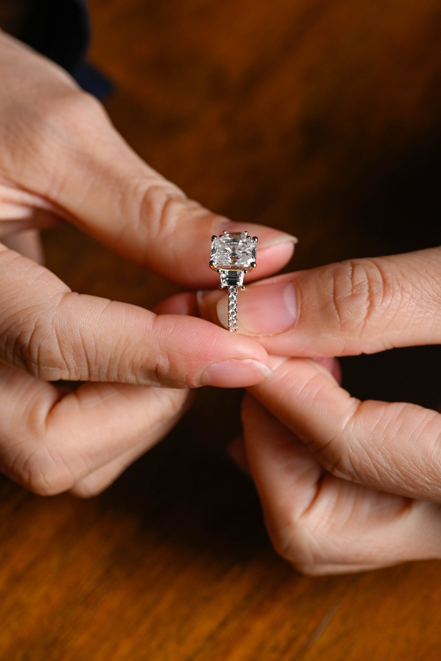 3.0 CT Radiant Cut Three Stone Moissanite Engagement Ring