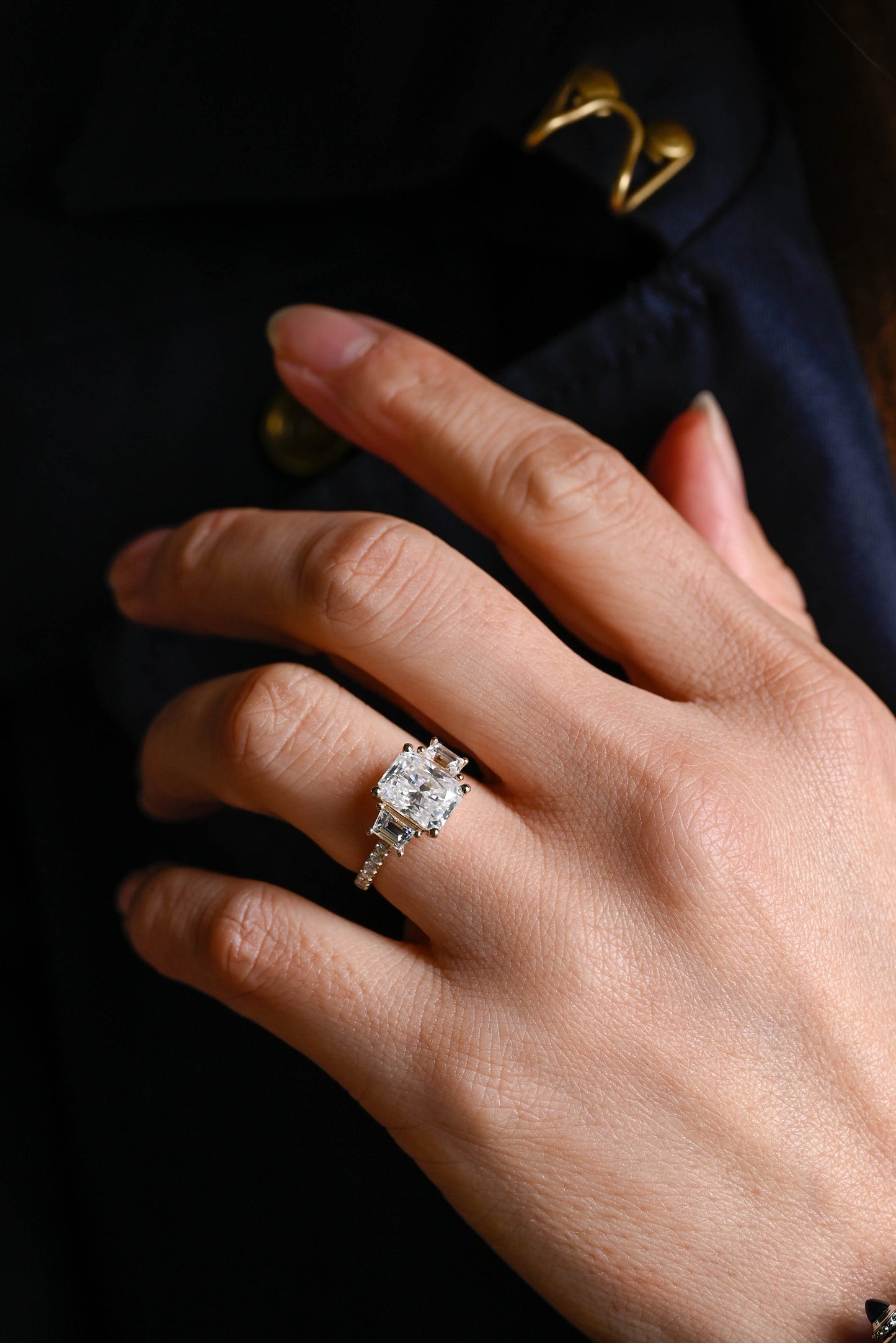 1.0 CT Radiant Cut Three Stone Moissanite Engagement Ring