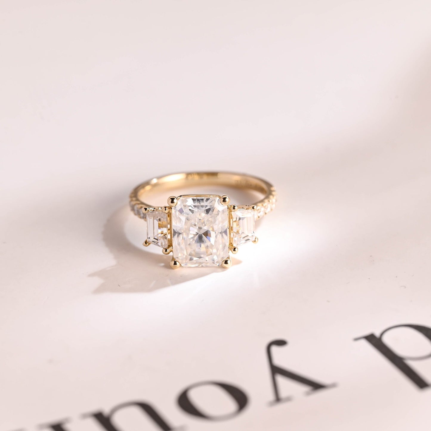 1.0 CT Radiant Cut Three Stone Moissanite Engagement Ring