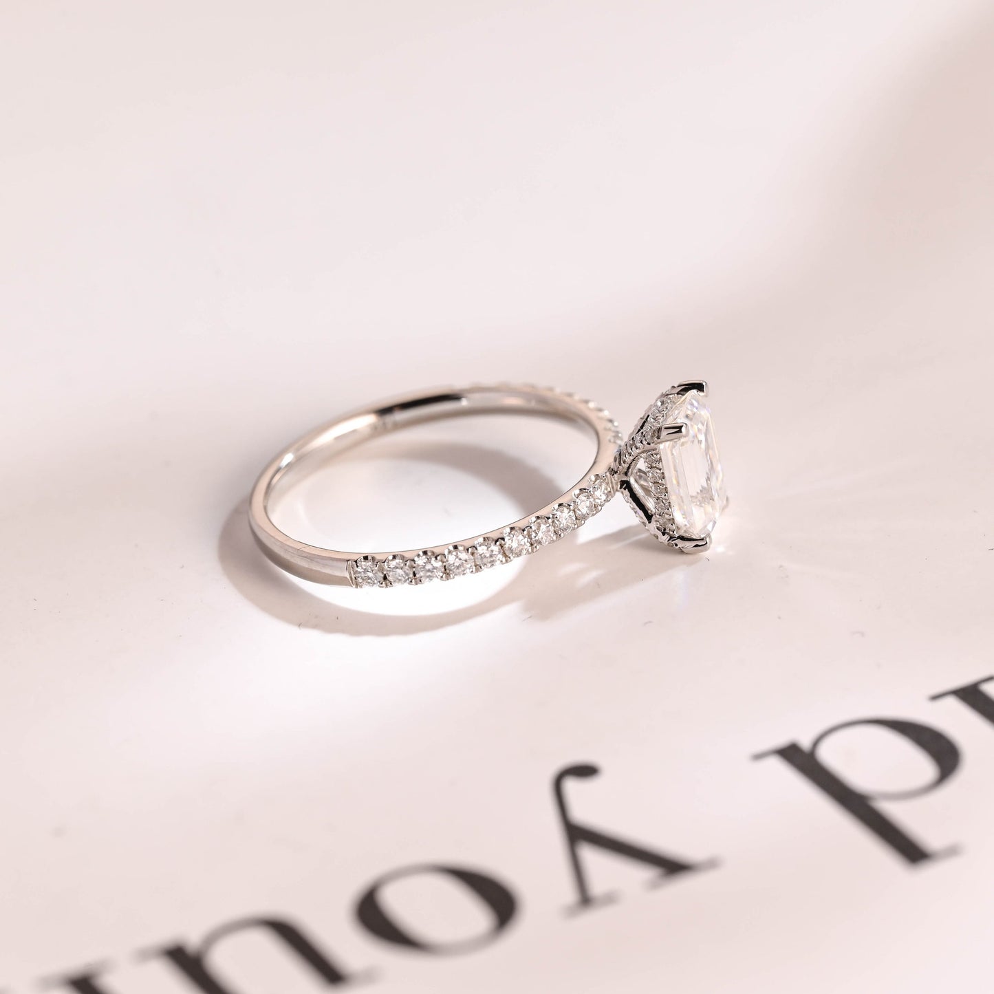 1.5 CT Emerald Cut Hidden Halo Moissanite Engagement Ring