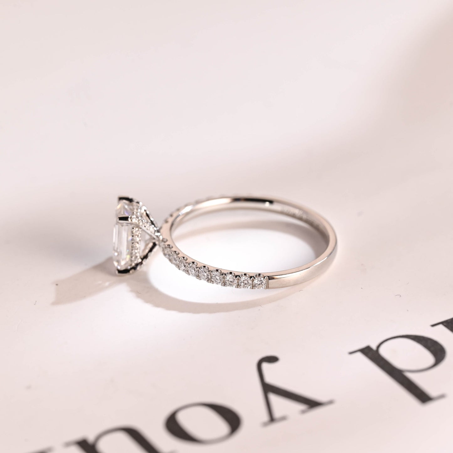 1.5 CT Emerald Cut Hidden Halo Moissanite Engagement Ring