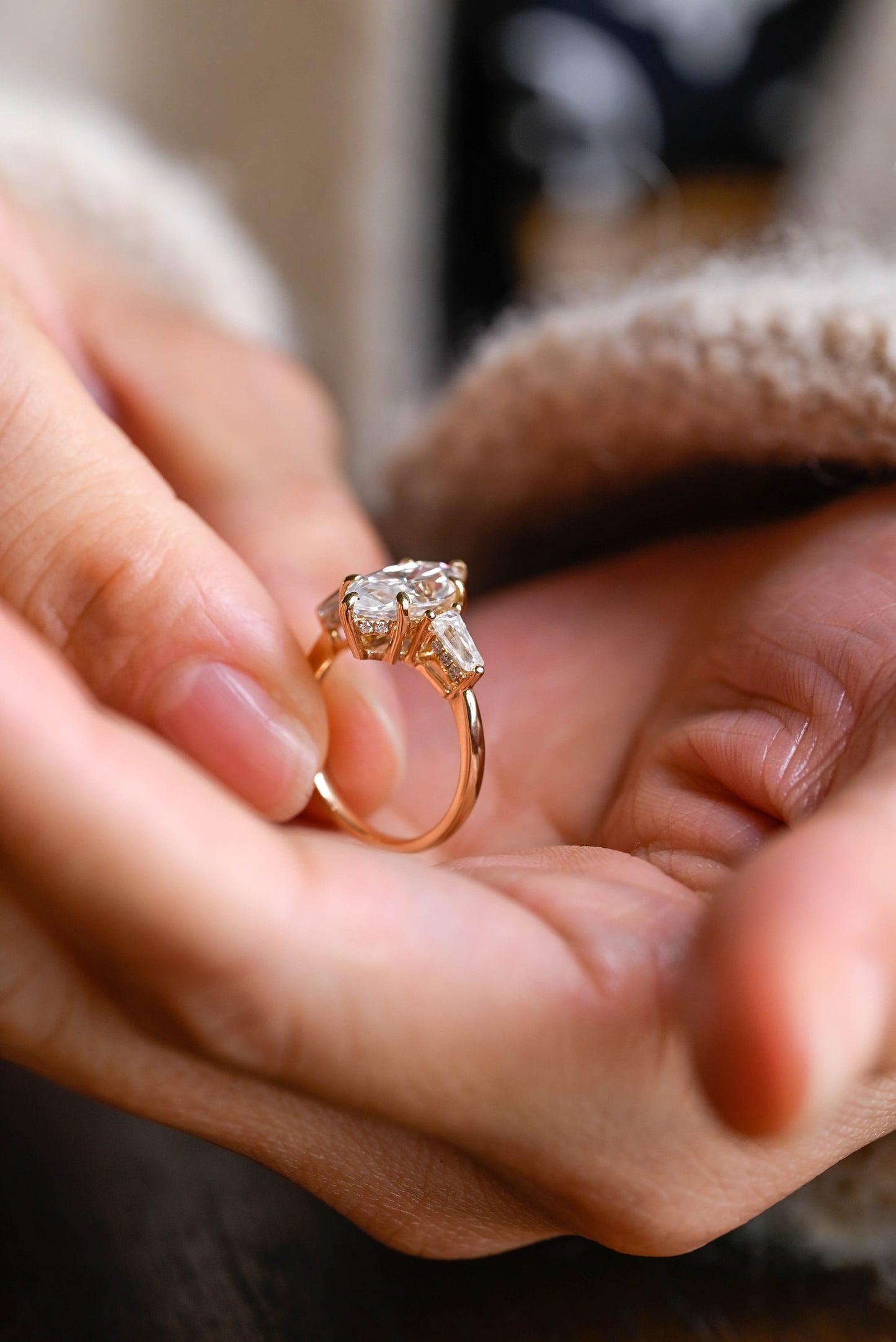 2.5 CT Marquise Cut Three Stone Moissanite Engagement Ring