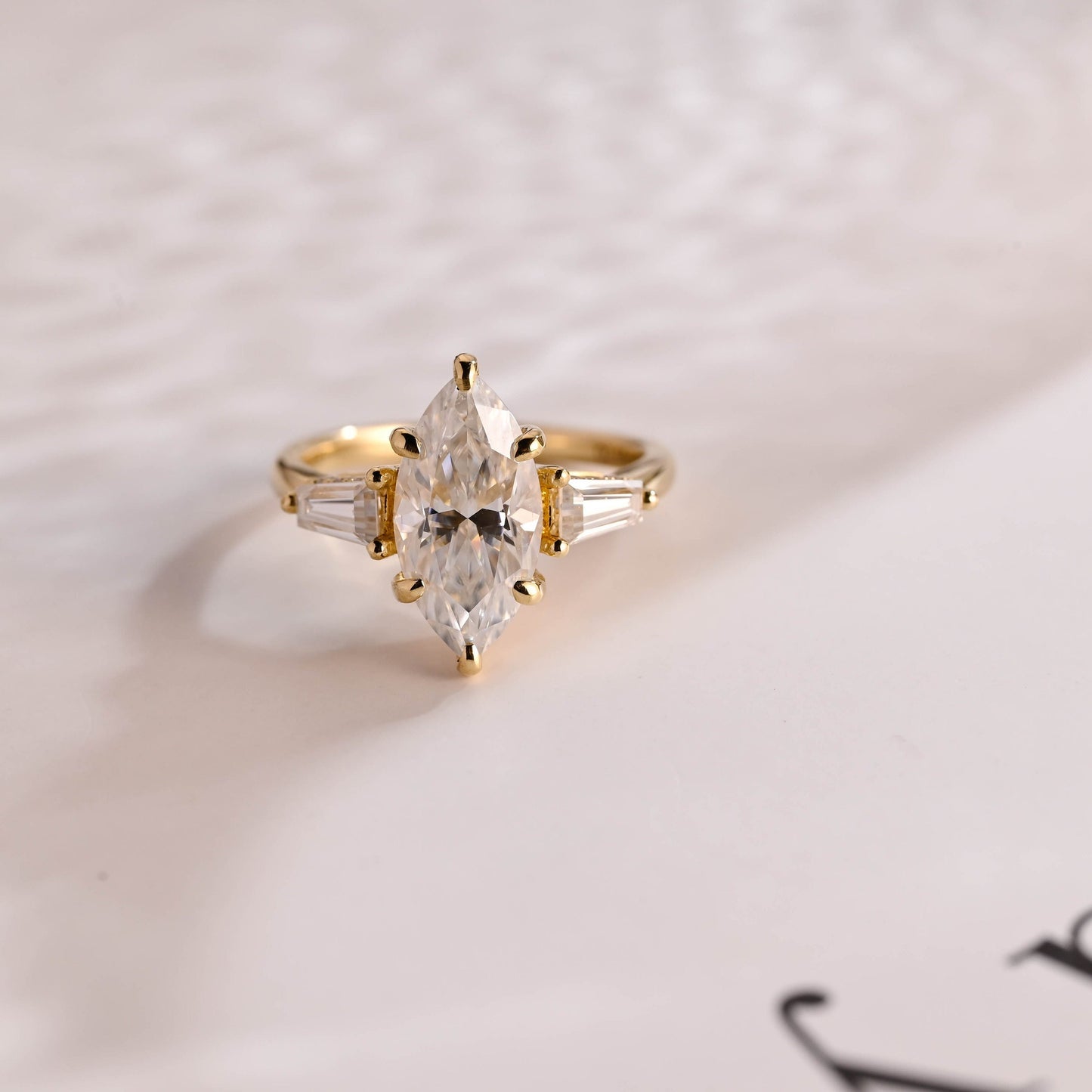 2.5 CT Marquise Cut Three Stone Moissanite Engagement Ring