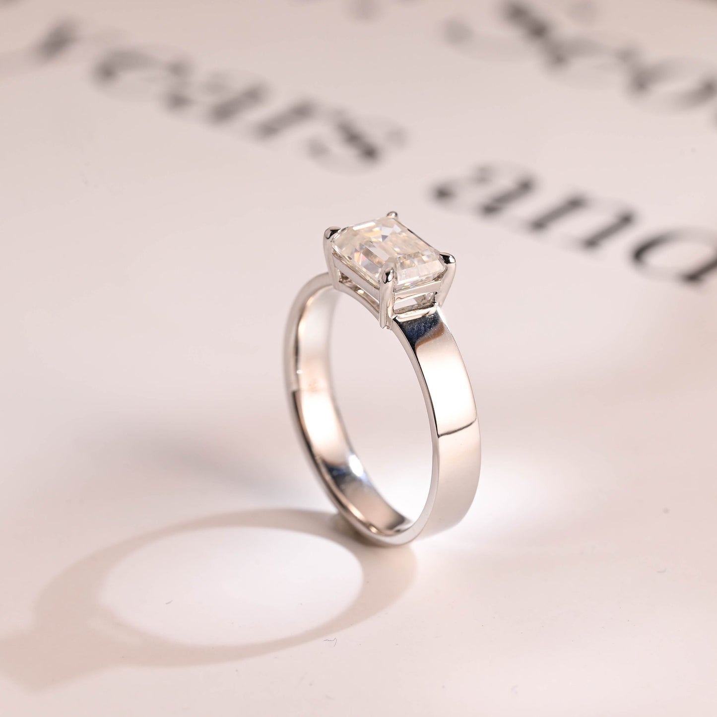 1.0 CT Emerald Cut Solitaire Moissanite Engagement Ring