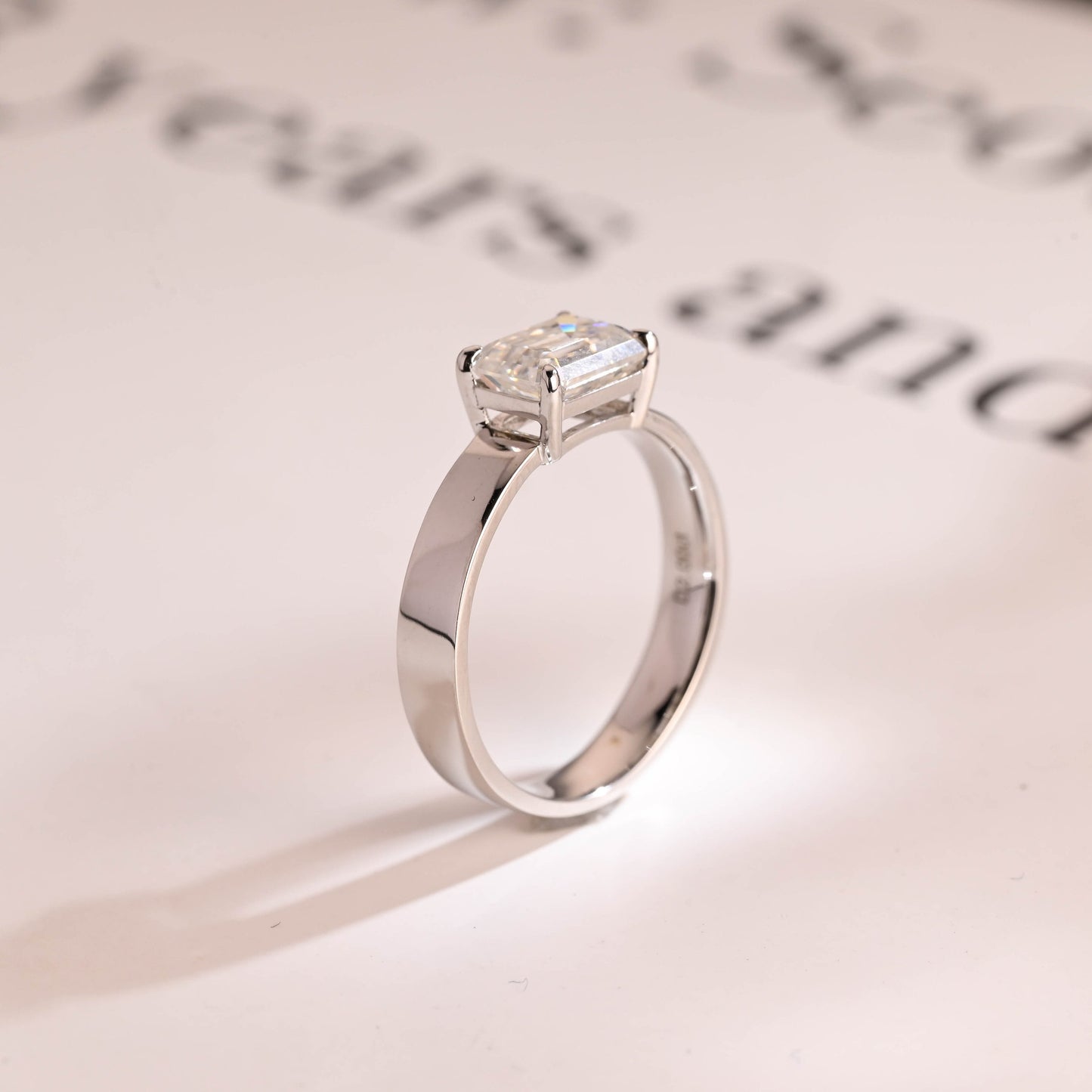 1.0 CT Emerald Cut Solitaire Moissanite Engagement Ring