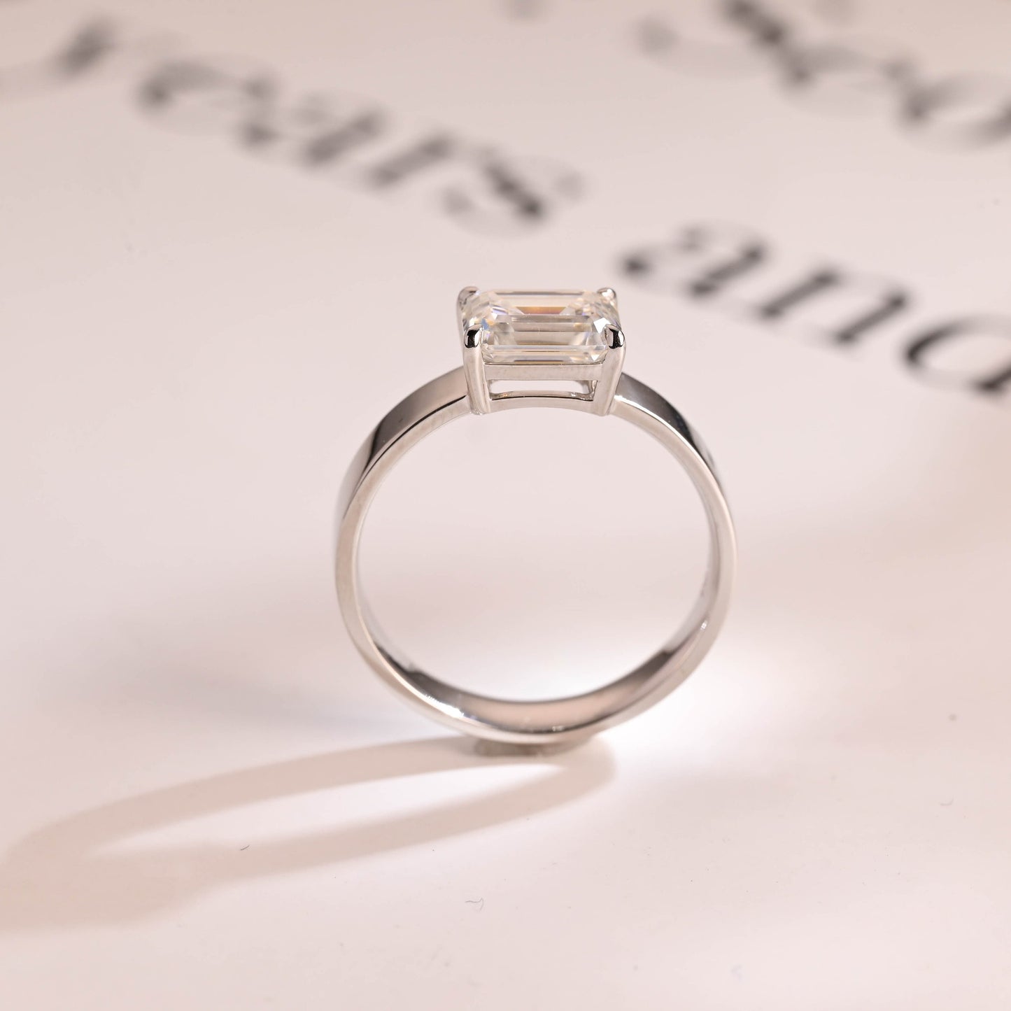 1.0 CT Emerald Cut Solitaire Moissanite Engagement Ring