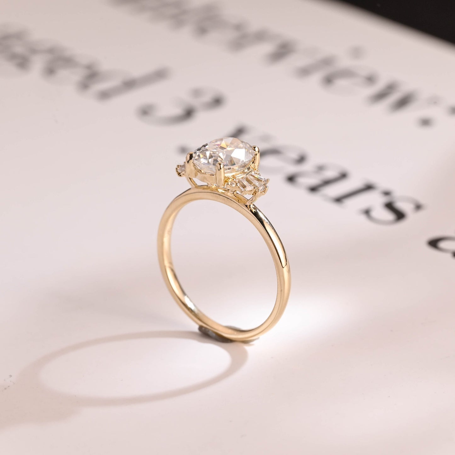 2.0 CT Oval Cut Cluster Moissanite Engagement Ring