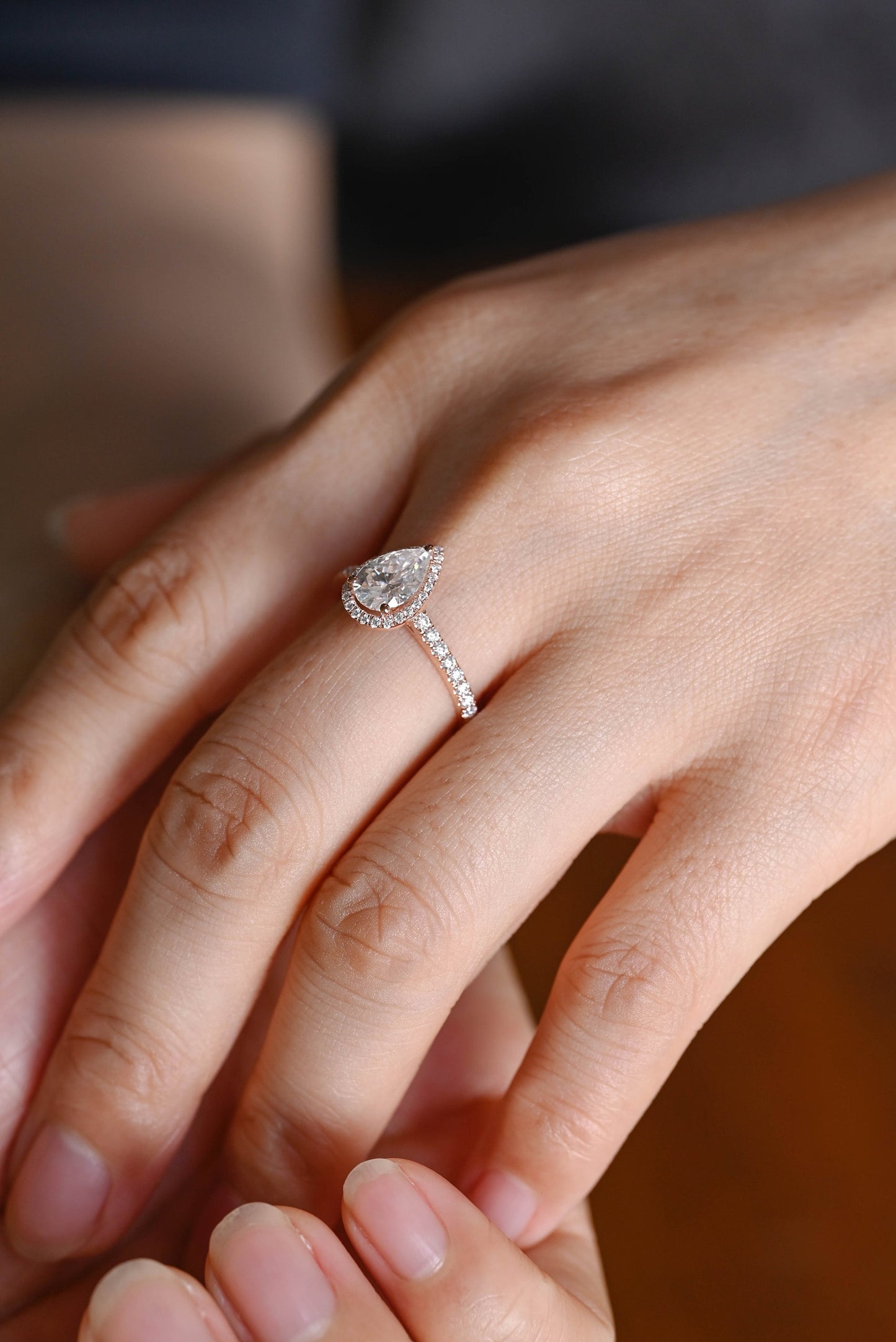 0.80 CT Pear Cut Halo Moissanite Engagement Ring
