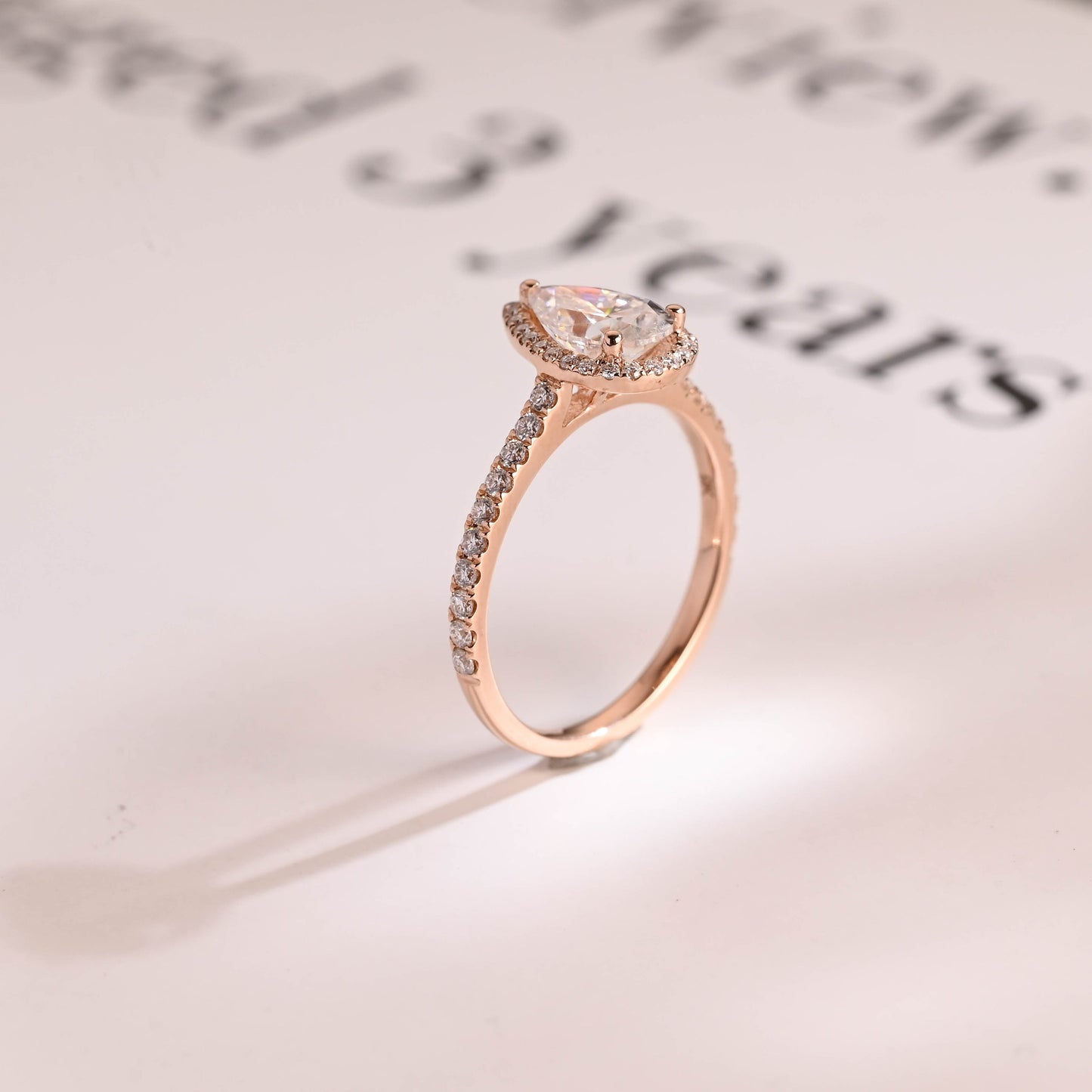 0.80 CT Pear Cut Halo Moissanite Engagement Ring