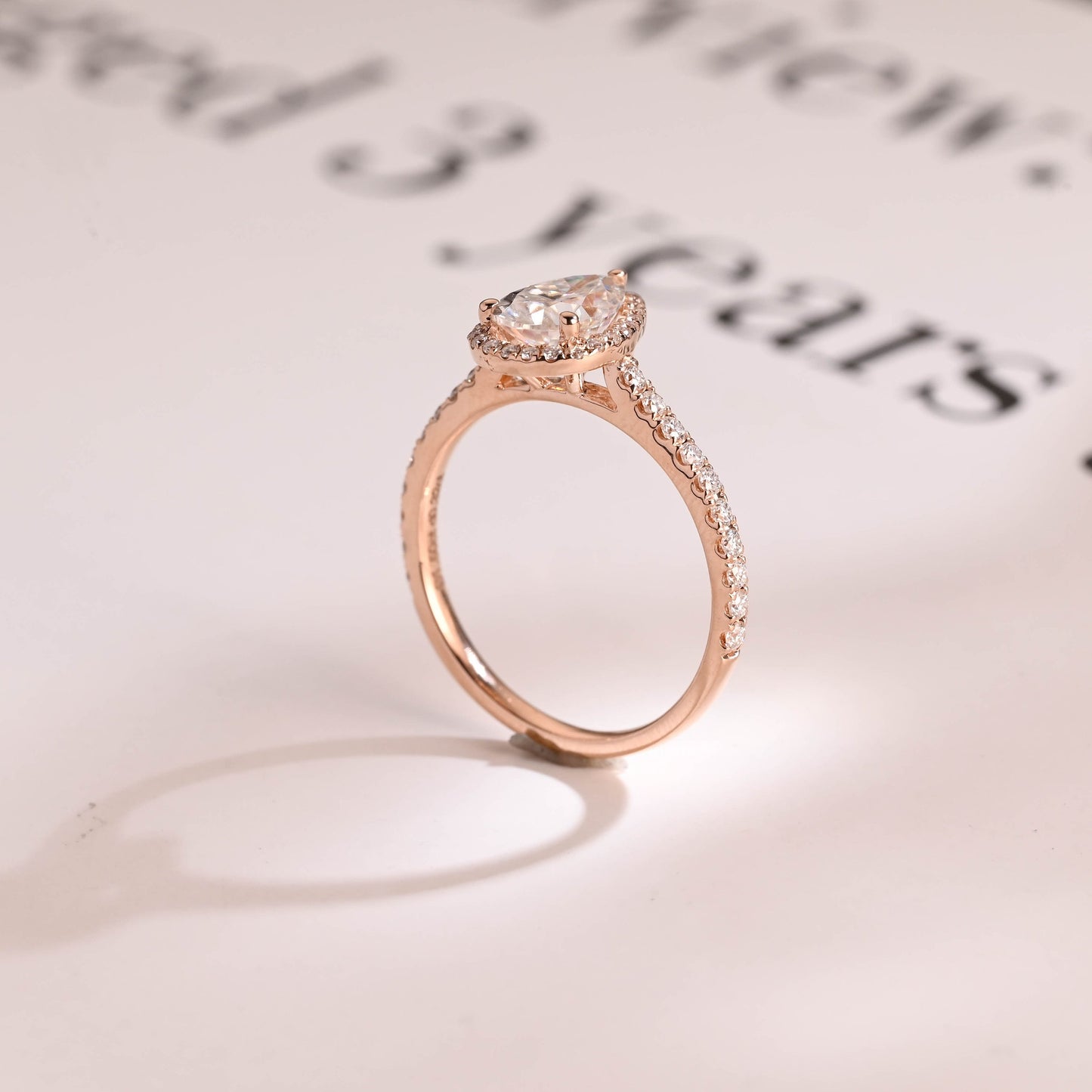 0.80 CT Pear Cut Halo Moissanite Engagement Ring