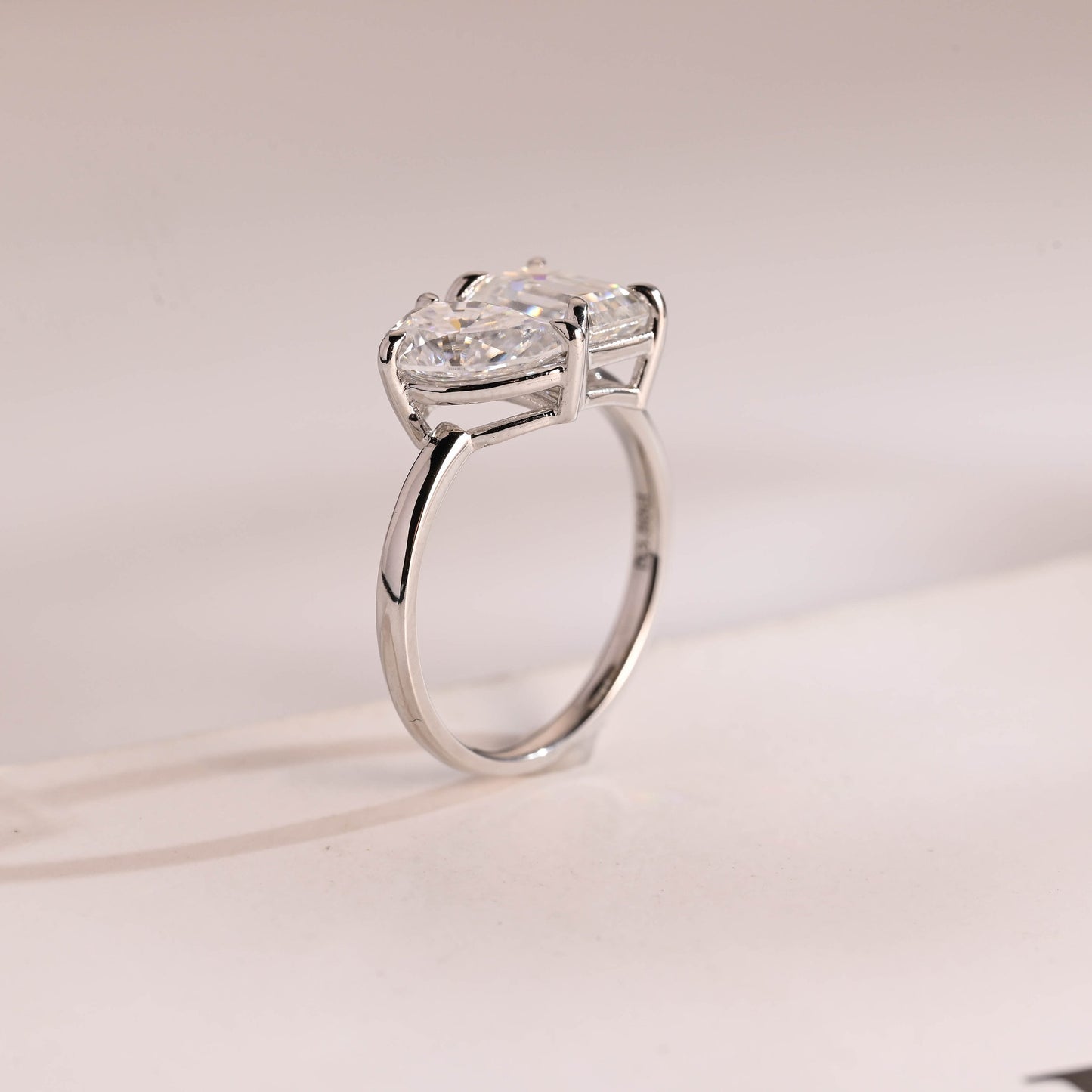 2.0 CT Pear & Emerald Cut Two Stone Moissanite Engagement Ring