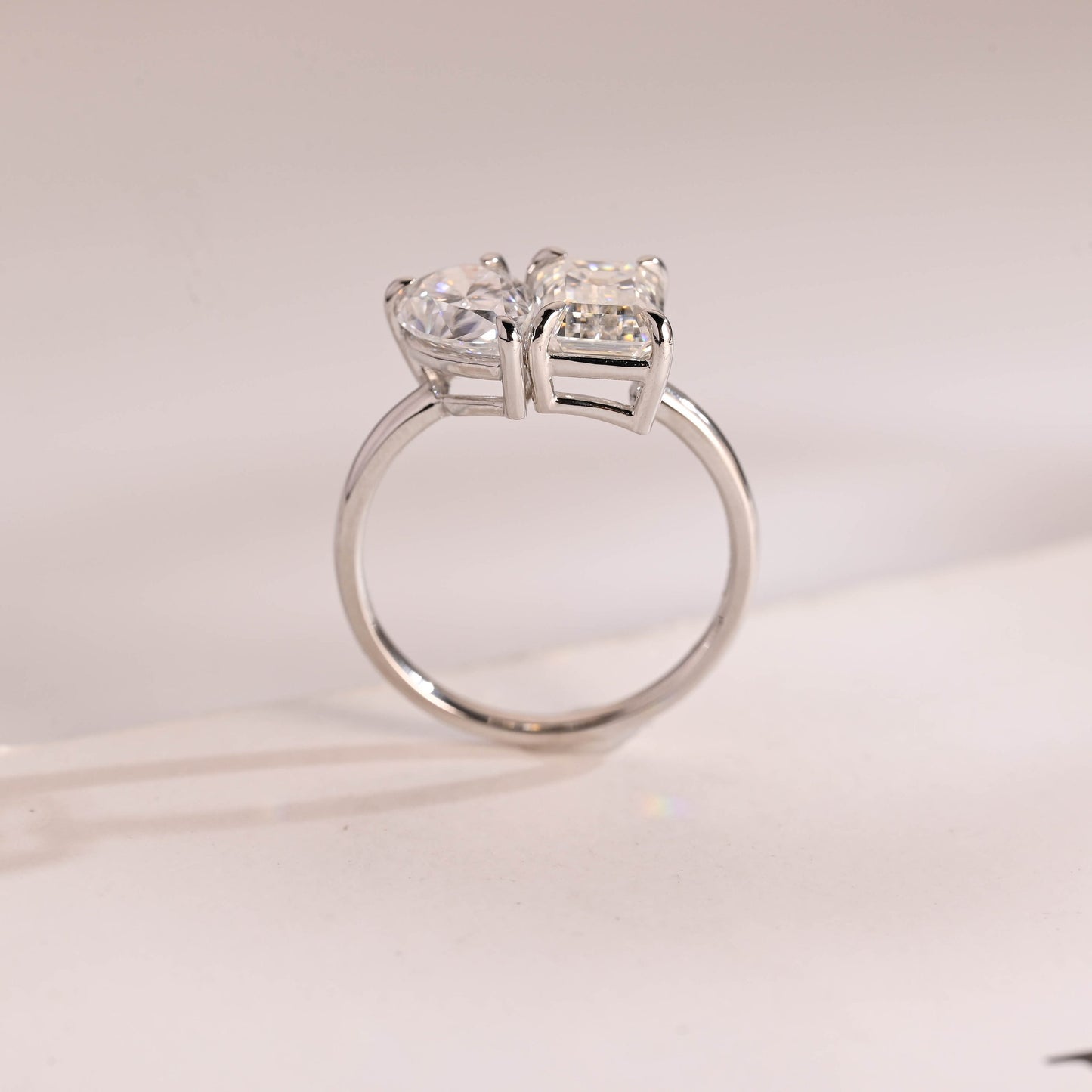 2.0 CT Pear & Emerald Cut Two Stone Moissanite Engagement Ring