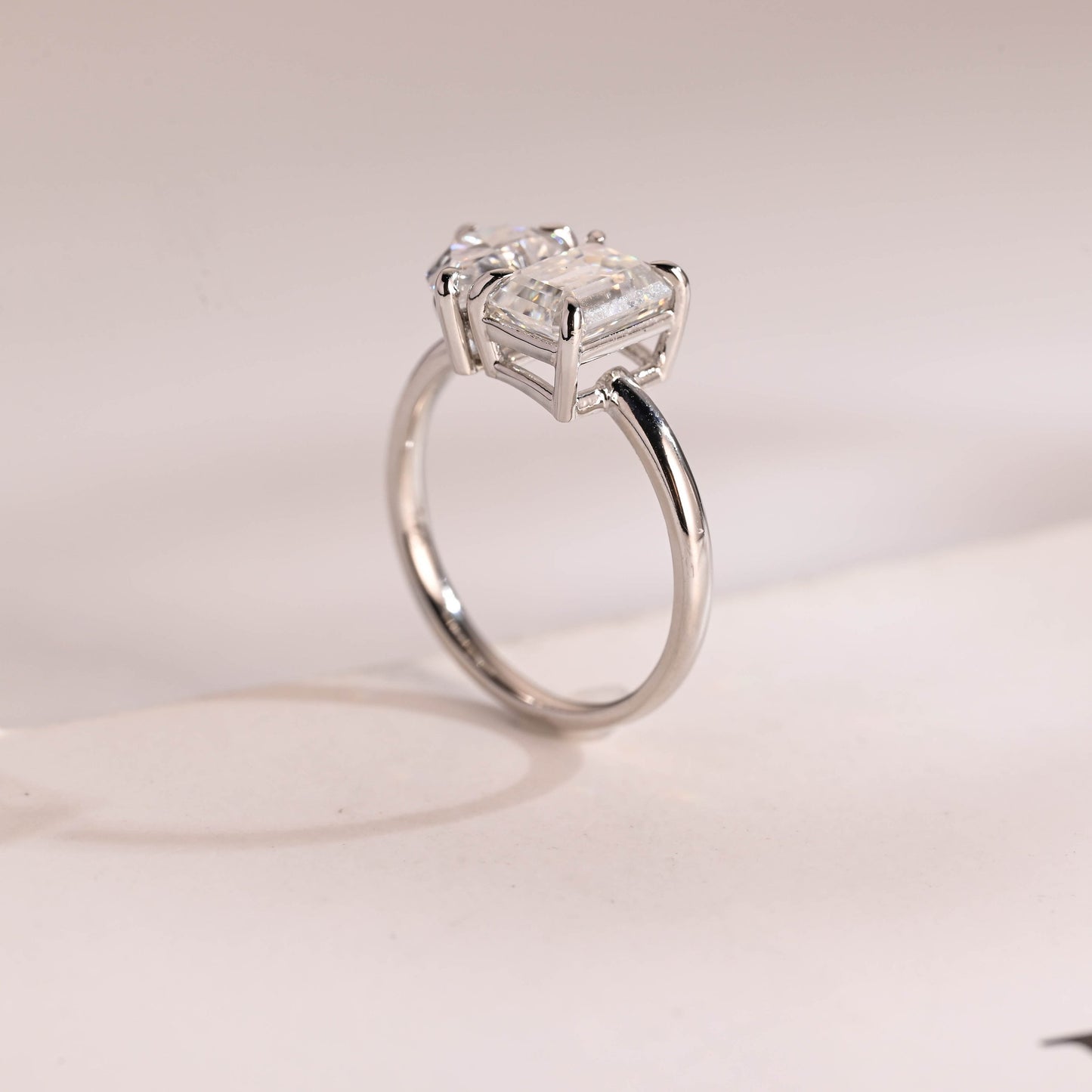 2.0 CT Pear & Emerald Cut Two Stone Moissanite Engagement Ring