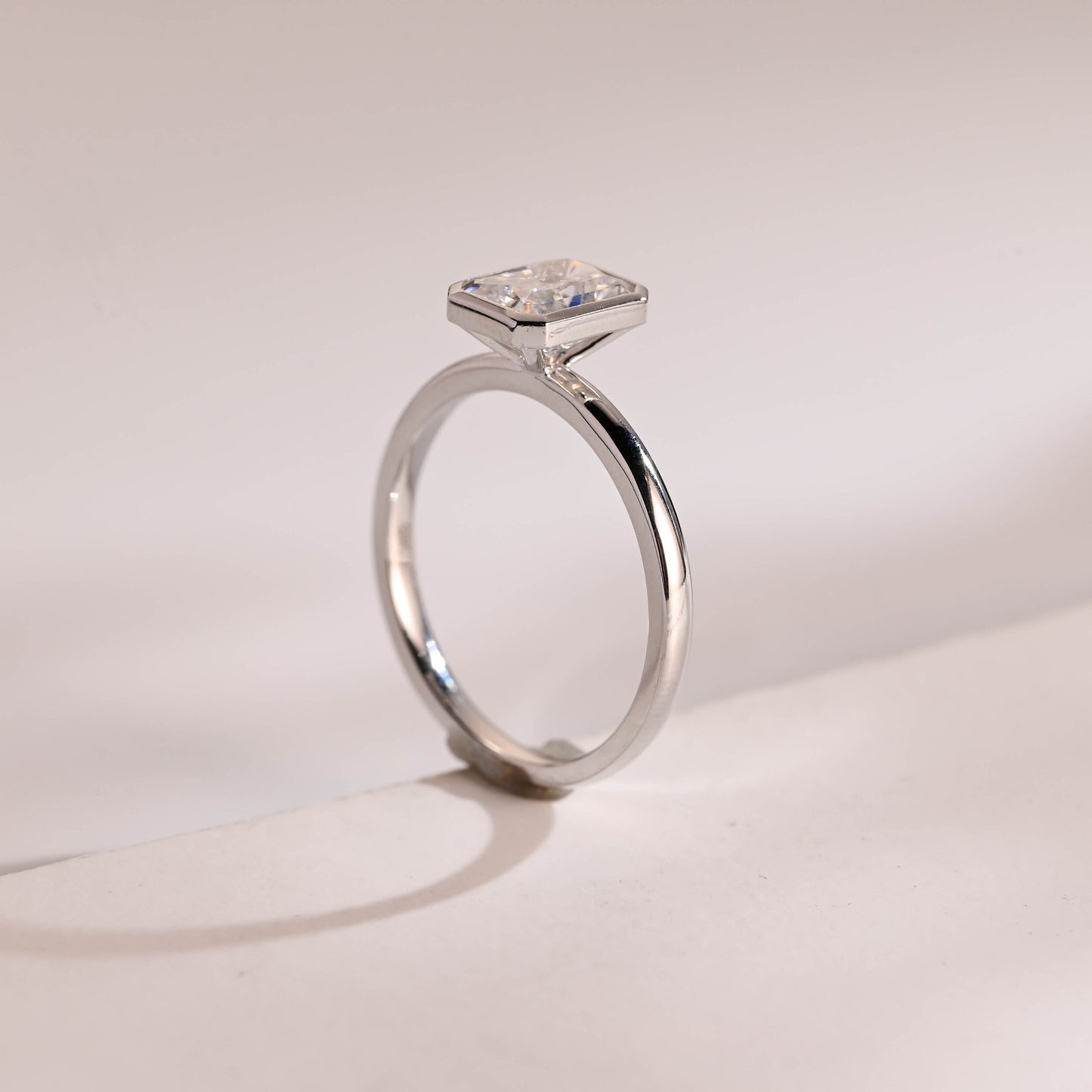 0.80 CT Radiant Cut Bezel Moissanite Engagement Ring