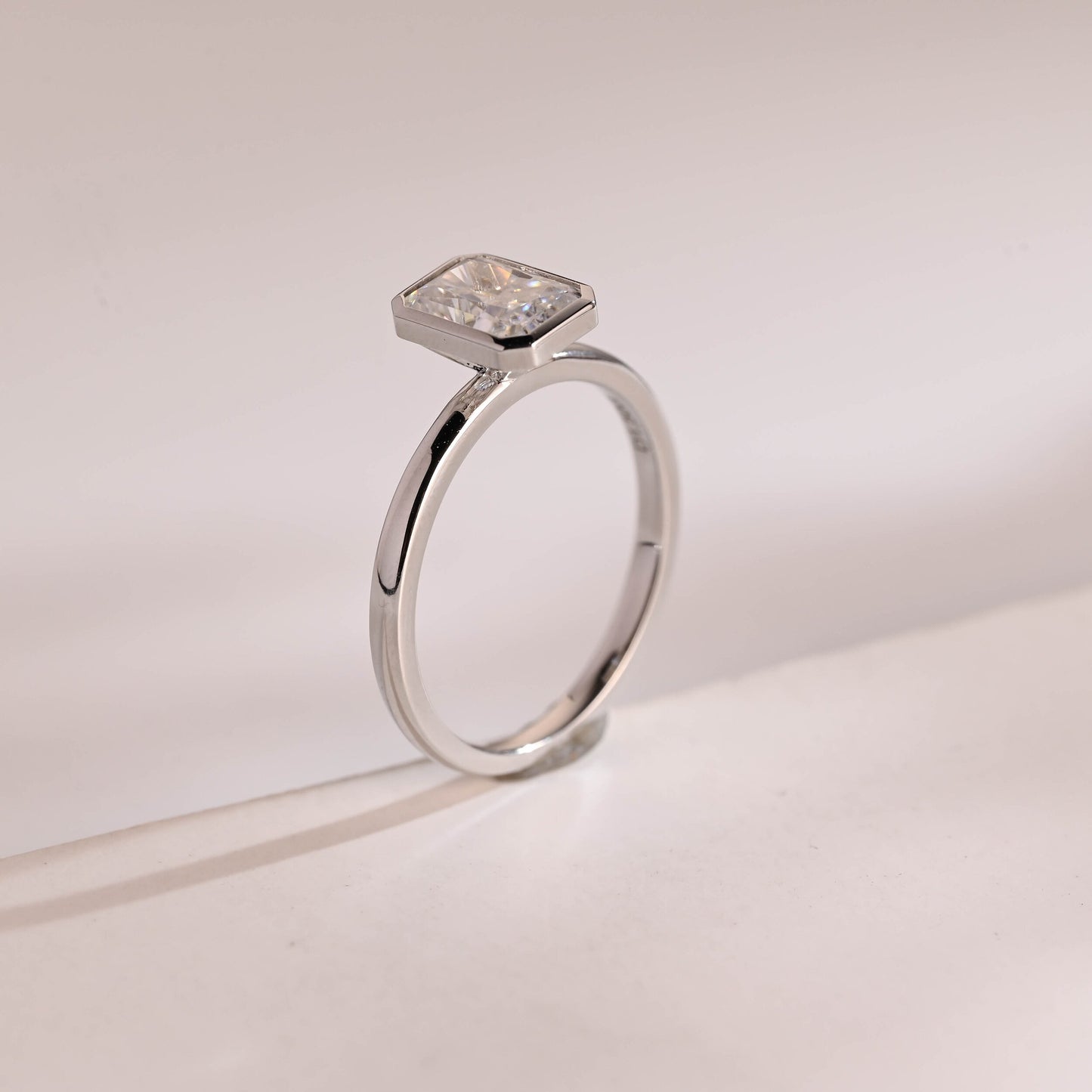 0.80 CT Radiant Cut Bezel Moissanite Engagement Ring