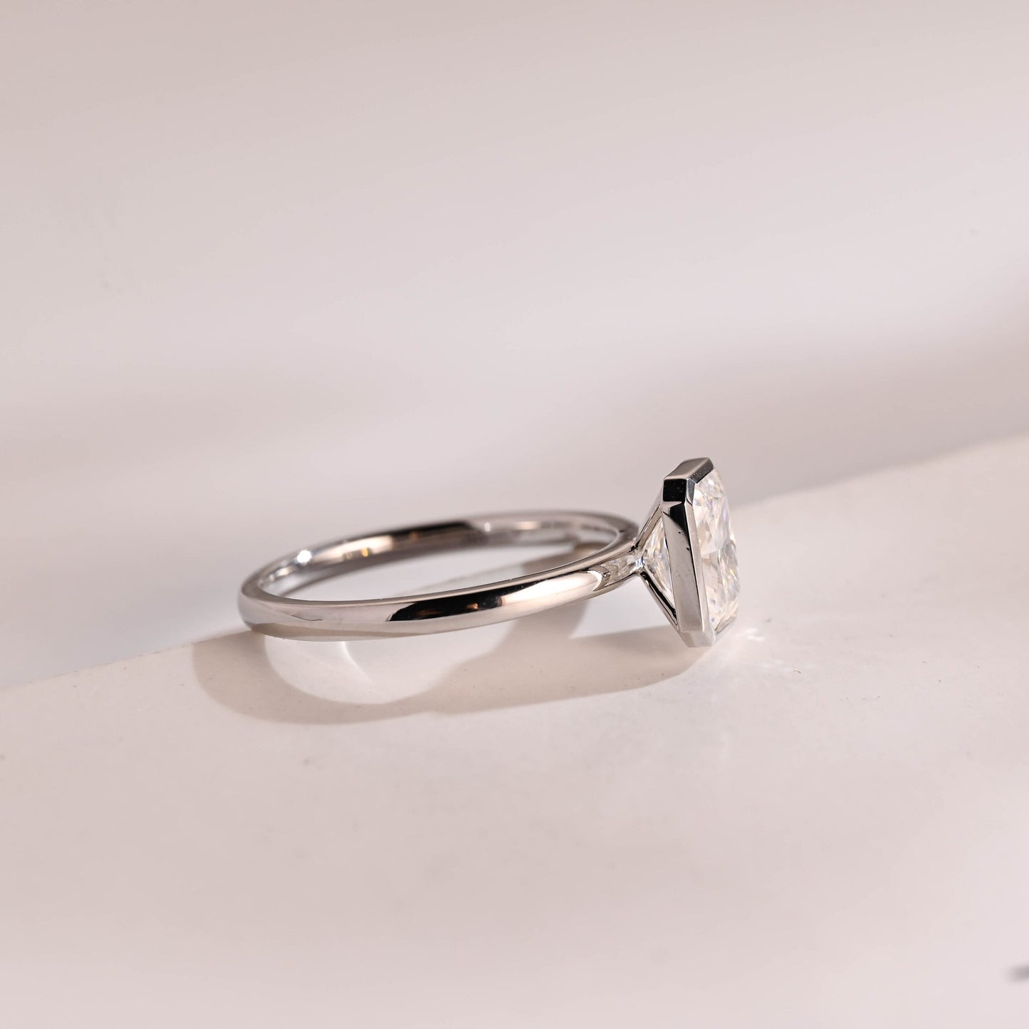 0.80 CT Radiant Cut Bezel Moissanite Engagement Ring