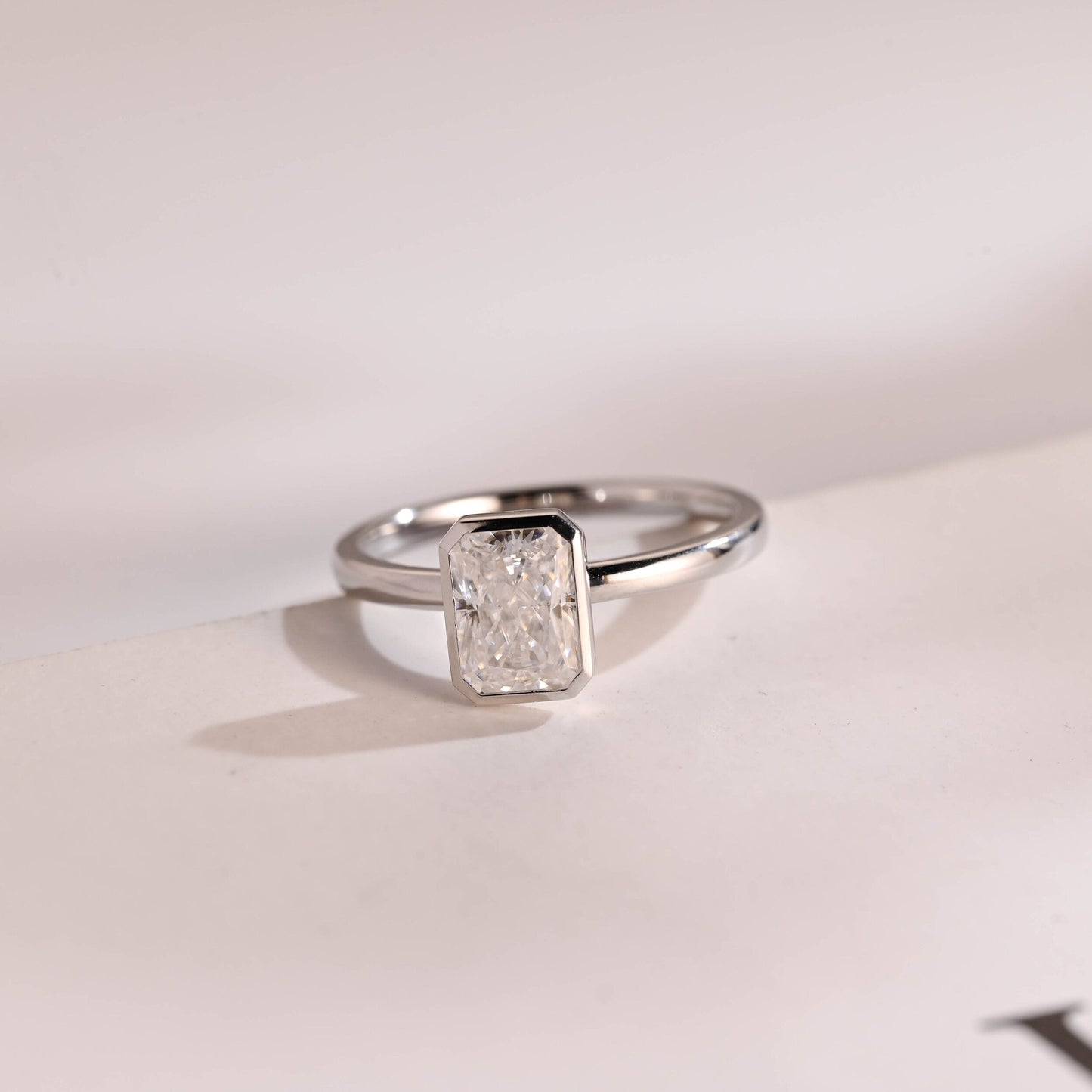 0.80 CT Radiant Cut Bezel Moissanite Engagement Ring