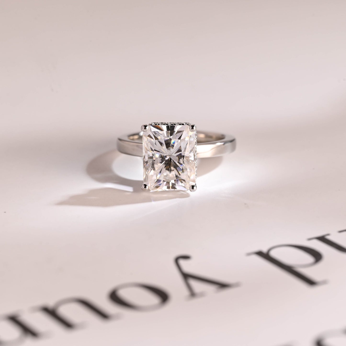 4.0 CT Radiant Cut Double Hidden Halo Moissanite Engagement Ring