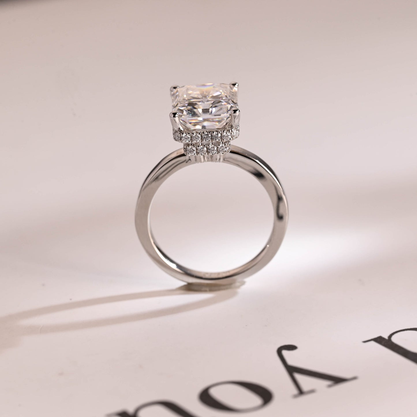 4.0 CT Radiant Cut Double Hidden Halo Moissanite Engagement Ring
