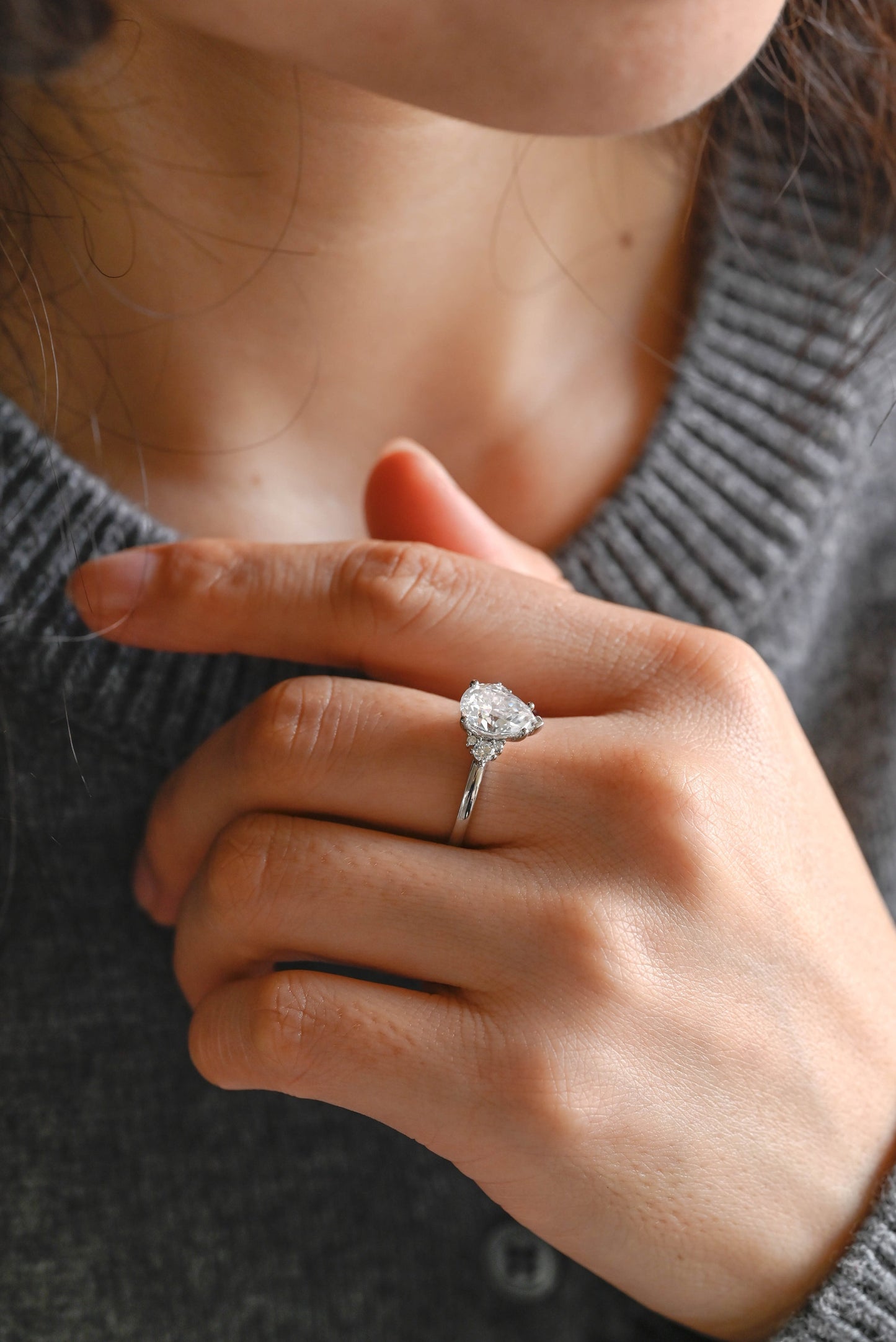 0.8 CT Pear Cut Cluster Moissanite Engagement Ring