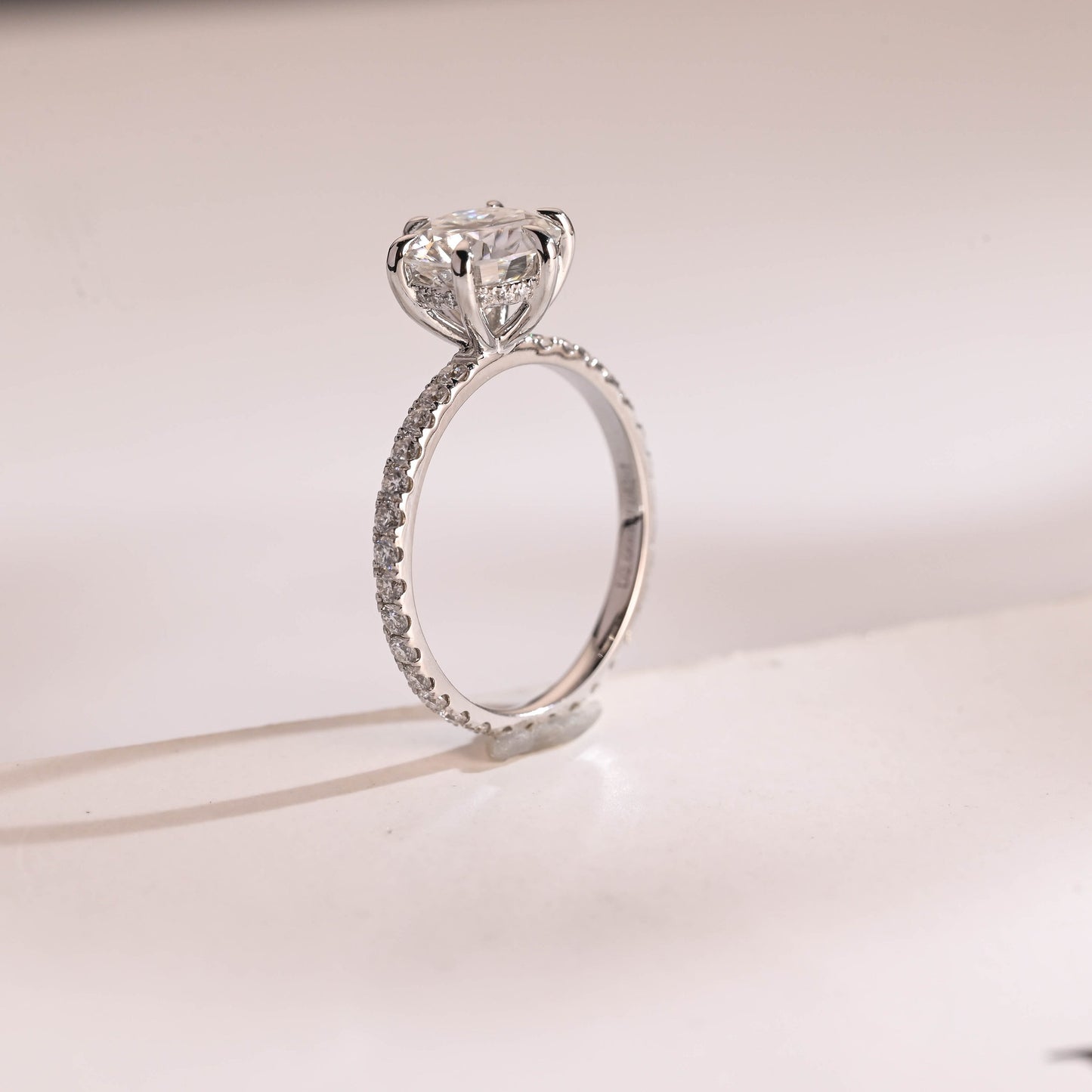 1.0 CT Round Cut Hidden Halo Moissanite Engagement Ring