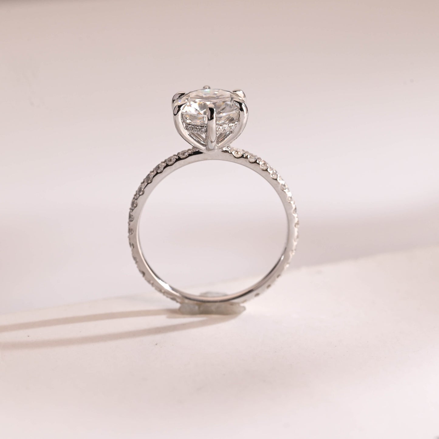 1.0 CT Round Cut Hidden Halo Moissanite Engagement Ring