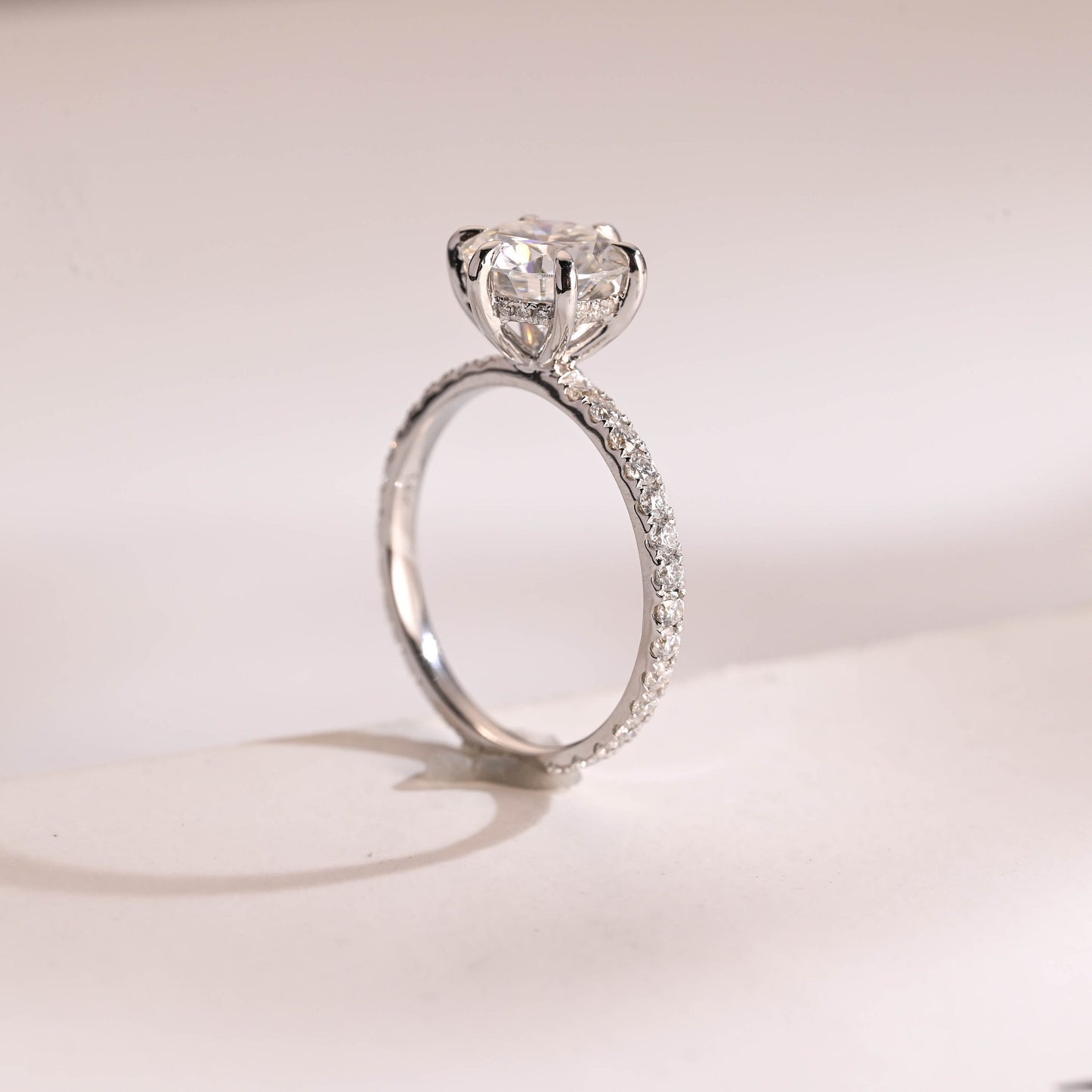 1.0 CT Round Cut Hidden Halo Moissanite Engagement Ring
