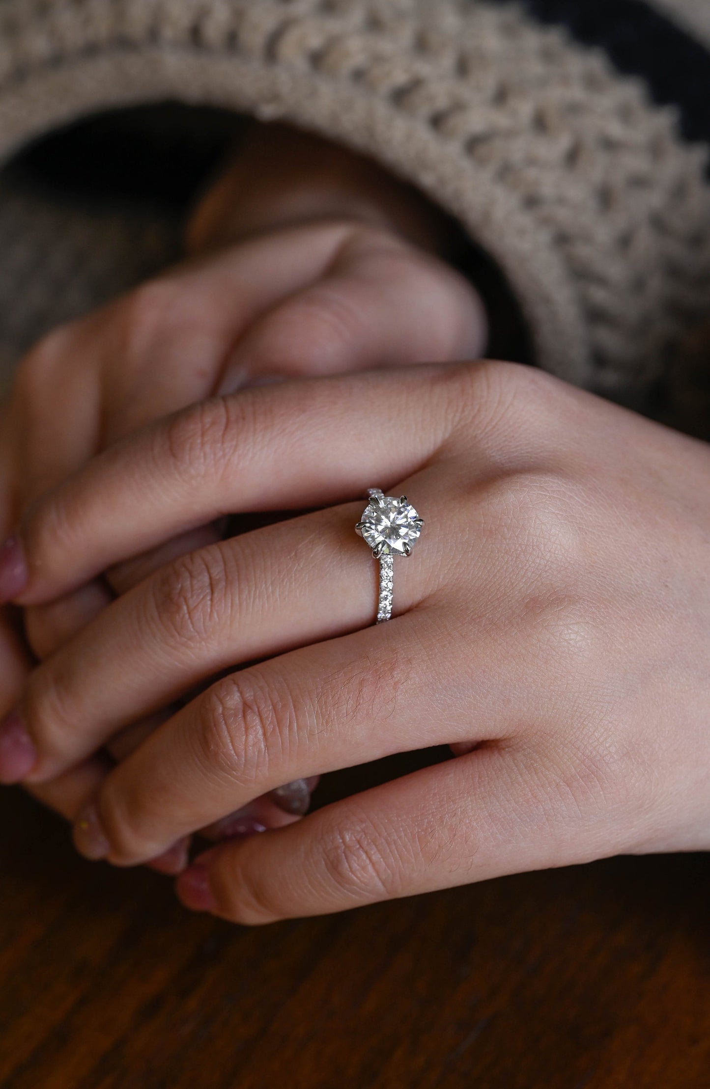 1.0 CT Round Cut Hidden Halo Moissanite Engagement Ring