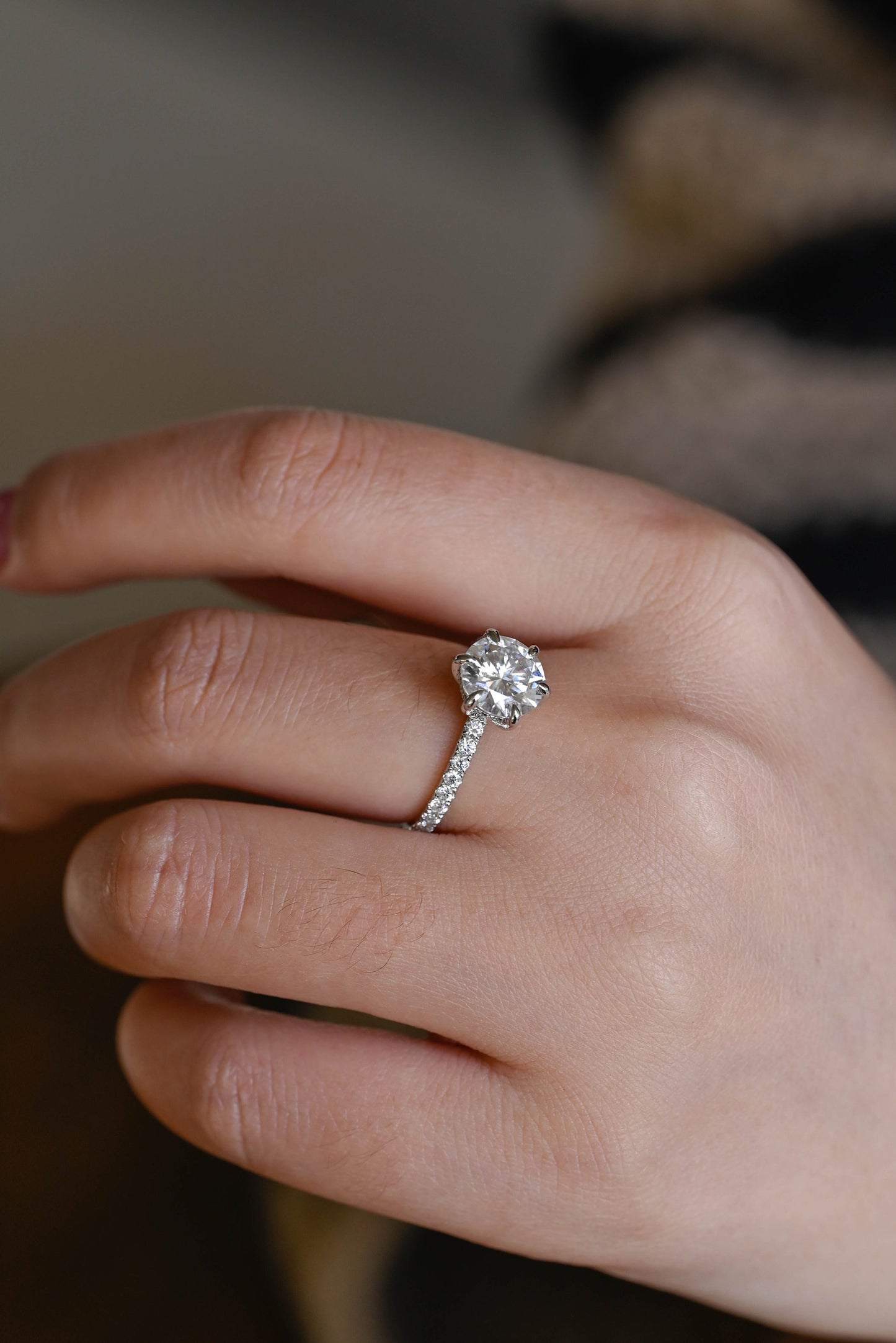 1.0 CT Round Cut Hidden Halo Moissanite Engagement Ring