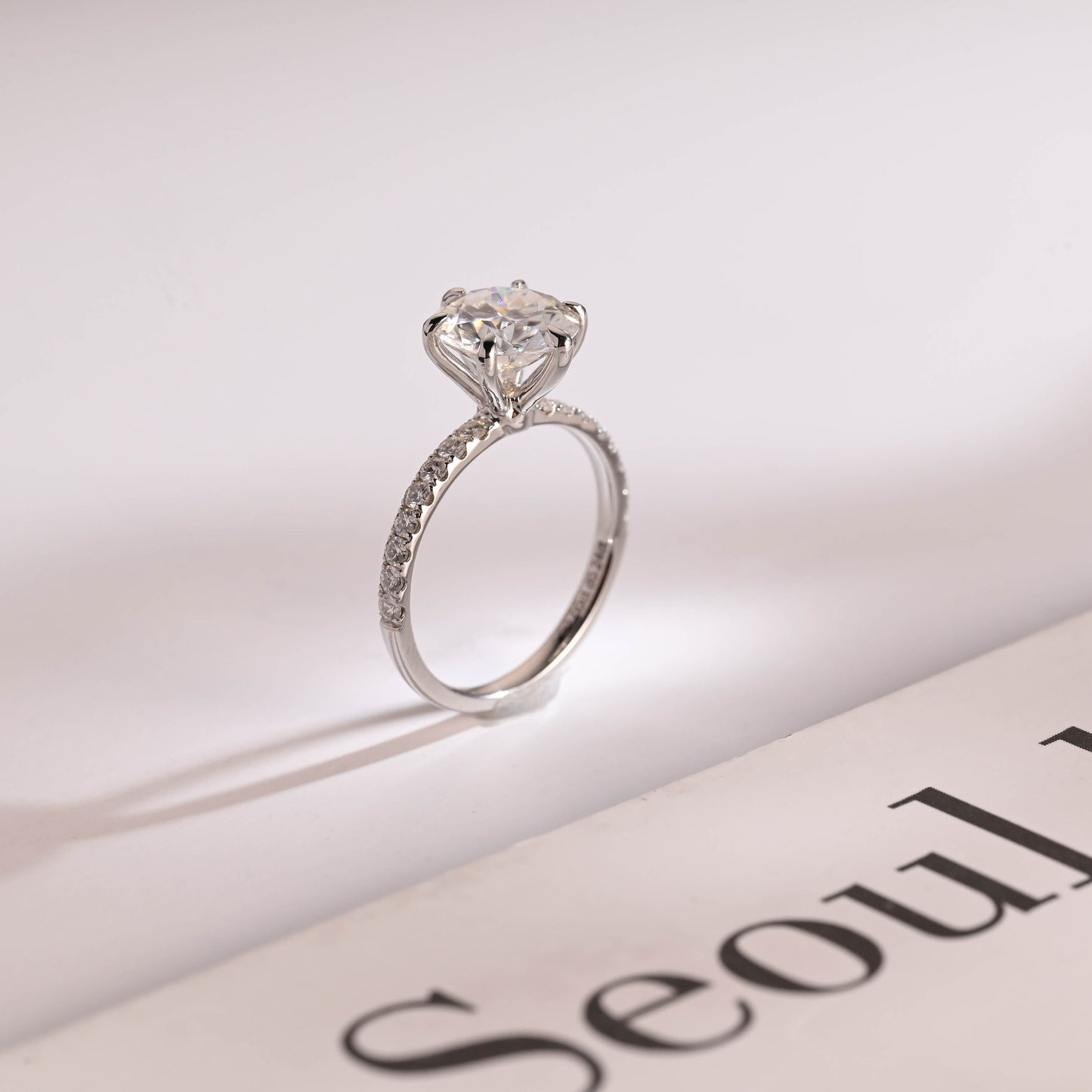 1.0 CT Round Cut Pave Moissanite Engagement Ring