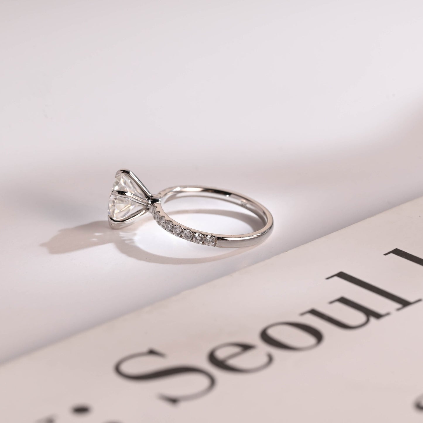 1.0 CT Round Cut Pave Moissanite Engagement Ring
