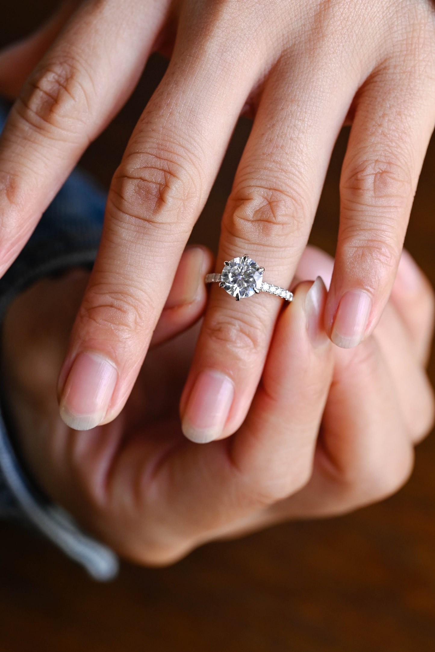 1.0 CT Round Cut Pave Moissanite Engagement Ring