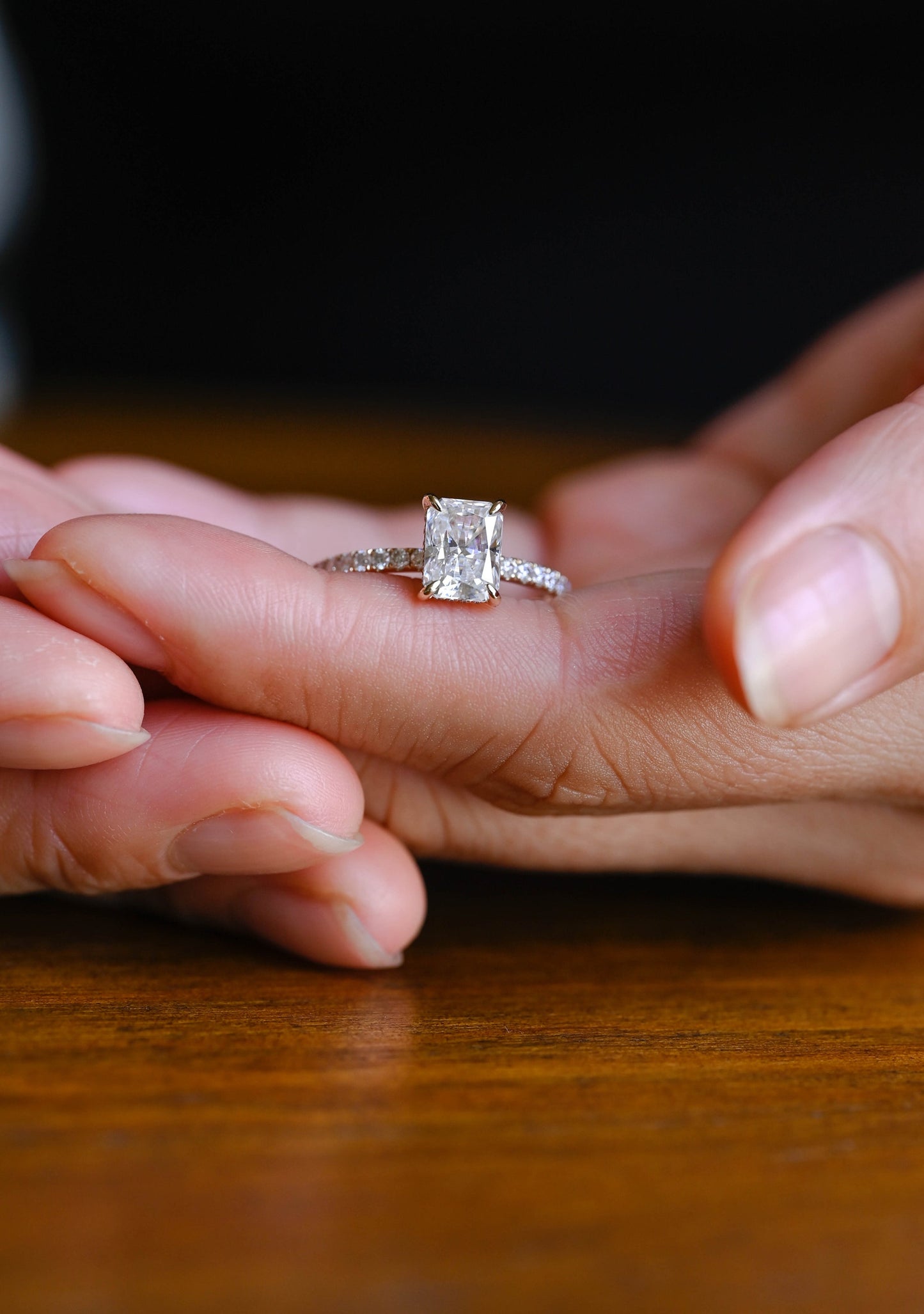 1.0 CT Emerald Cut Hidden Halo Moissanite Engagement Ring