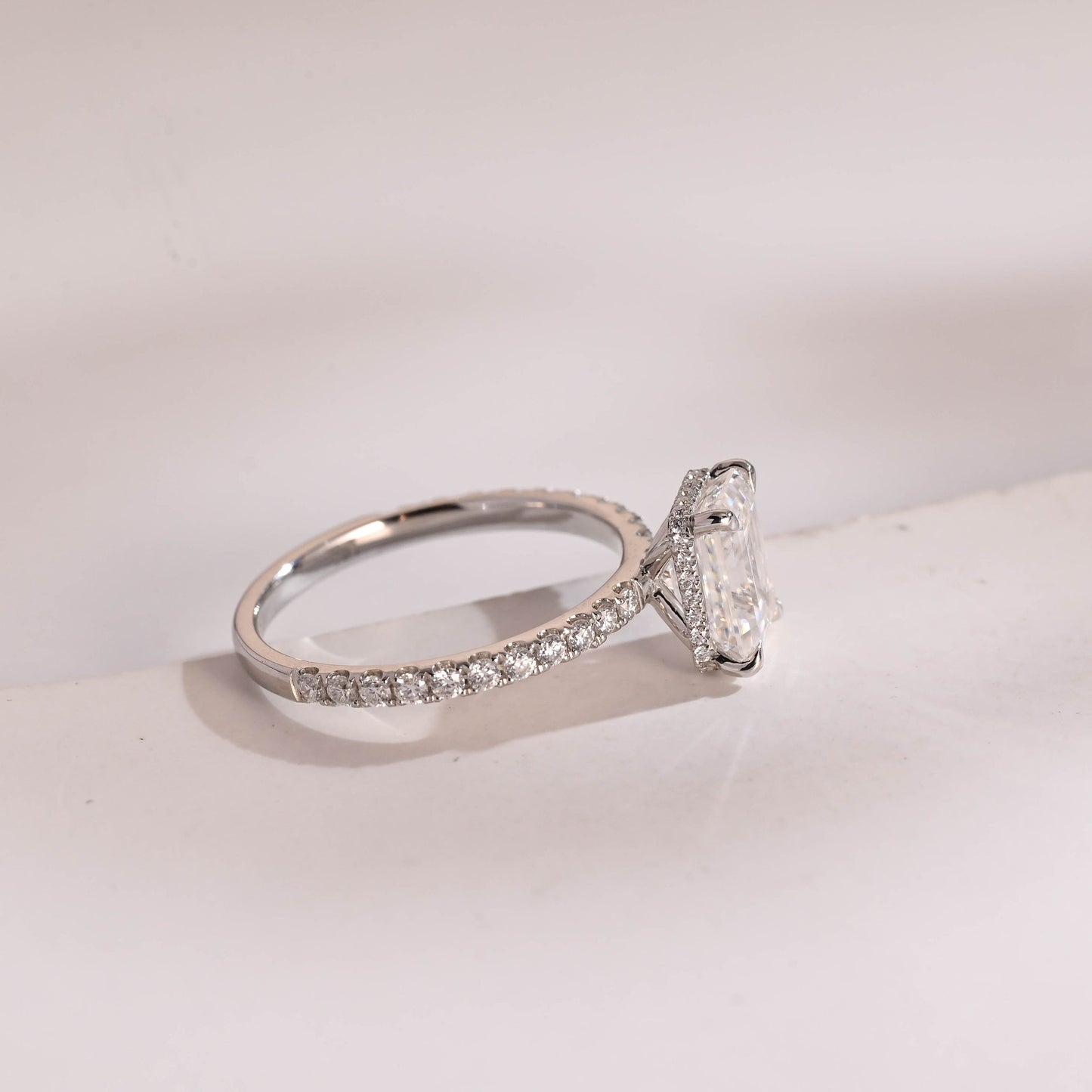 1.0 CT Emerald Cut Hidden Halo Moissanite Engagement Ring