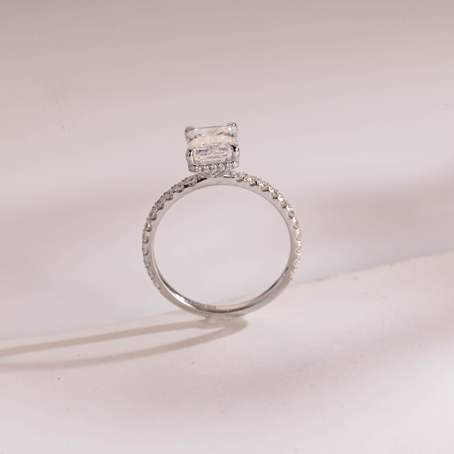 1.0 CT Emerald Cut Hidden Halo Moissanite Engagement Ring