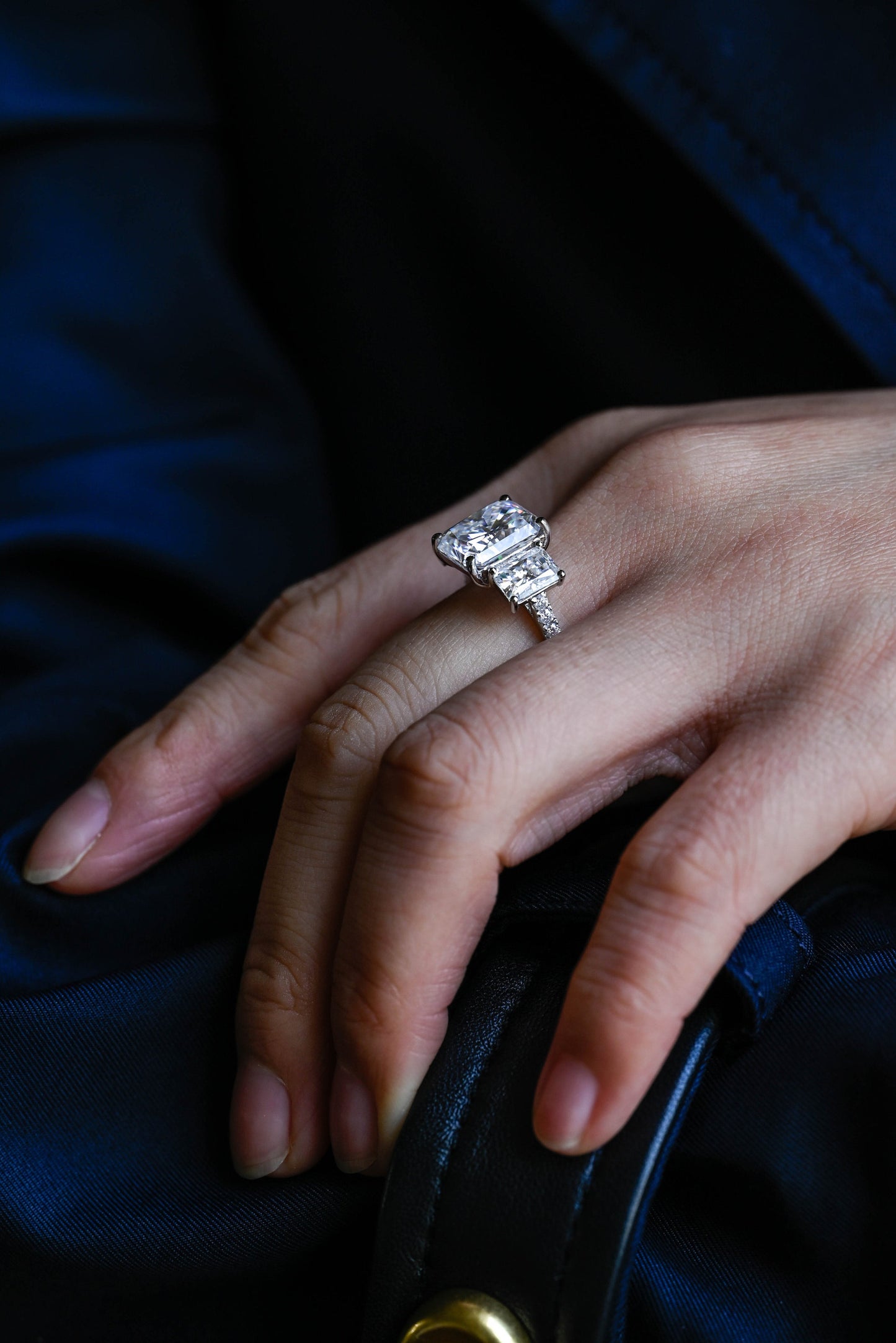 1.0 CT Radiant Cut Three Stone Moissanite Engagement Ring