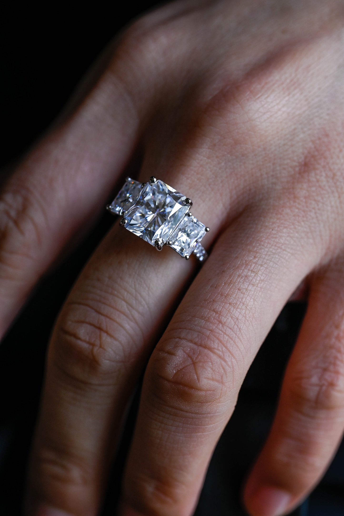 1.0 CT Radiant Cut Three Stone Moissanite Engagement Ring