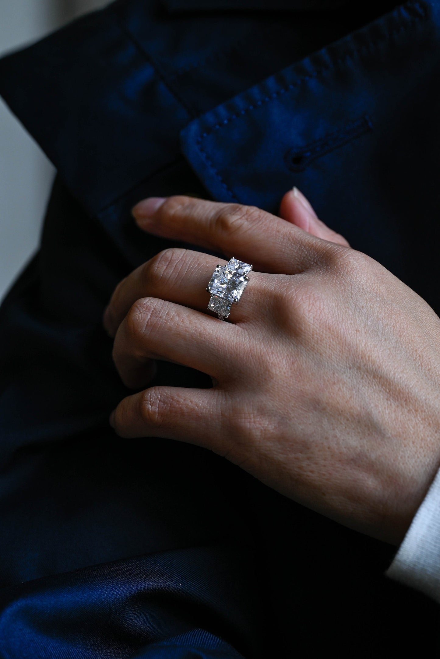 1.0 CT Radiant Cut Three Stone Moissanite Engagement Ring