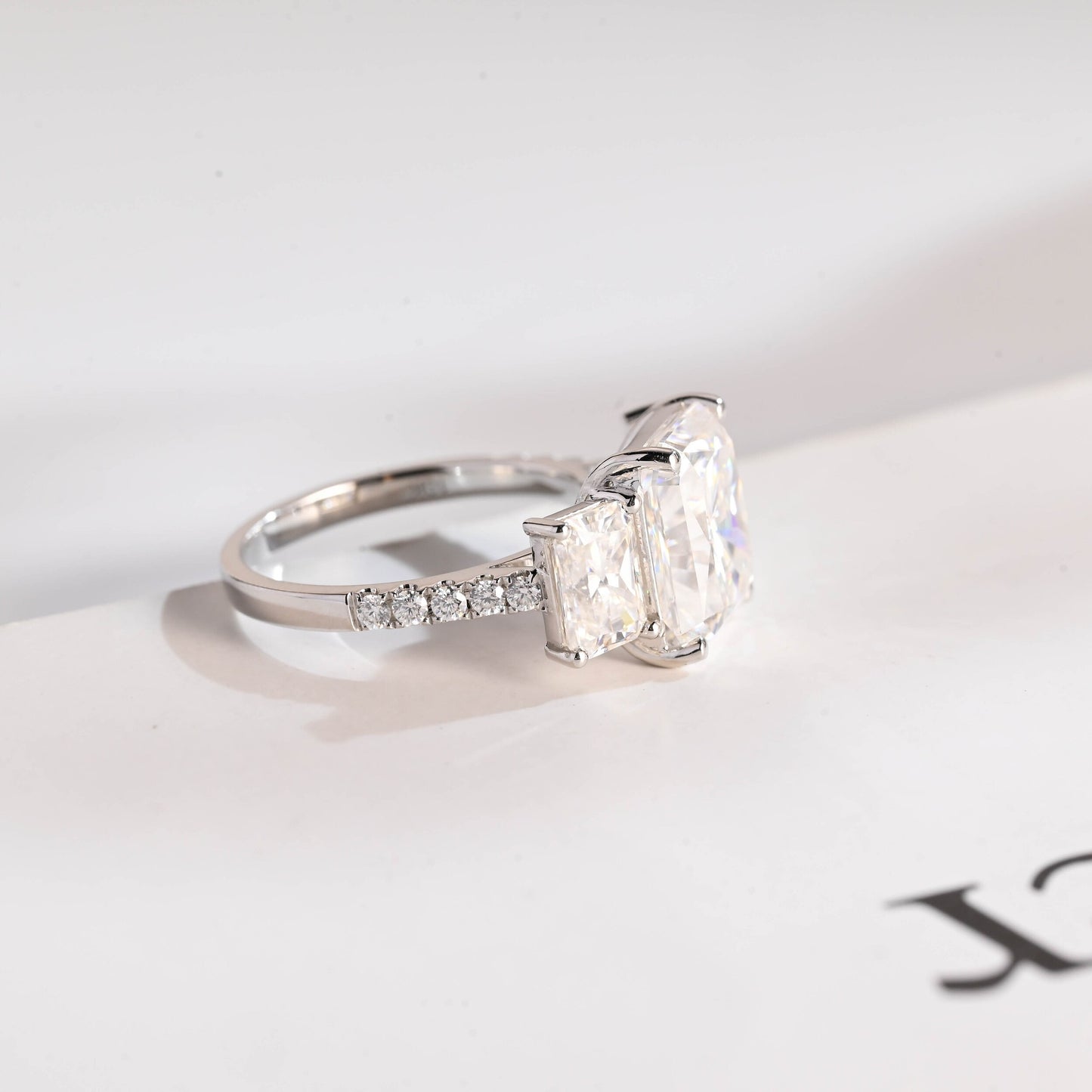 1.0 CT Radiant Cut Three Stone Moissanite Engagement Ring
