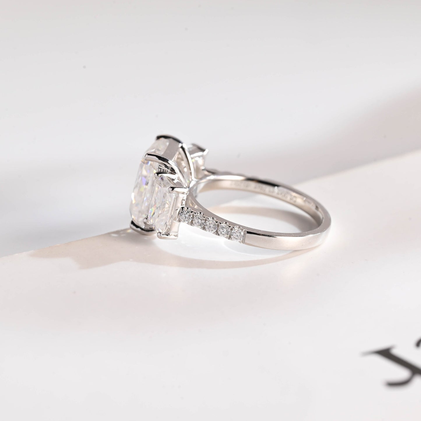 1.0 CT Radiant Cut Three Stone Moissanite Engagement Ring