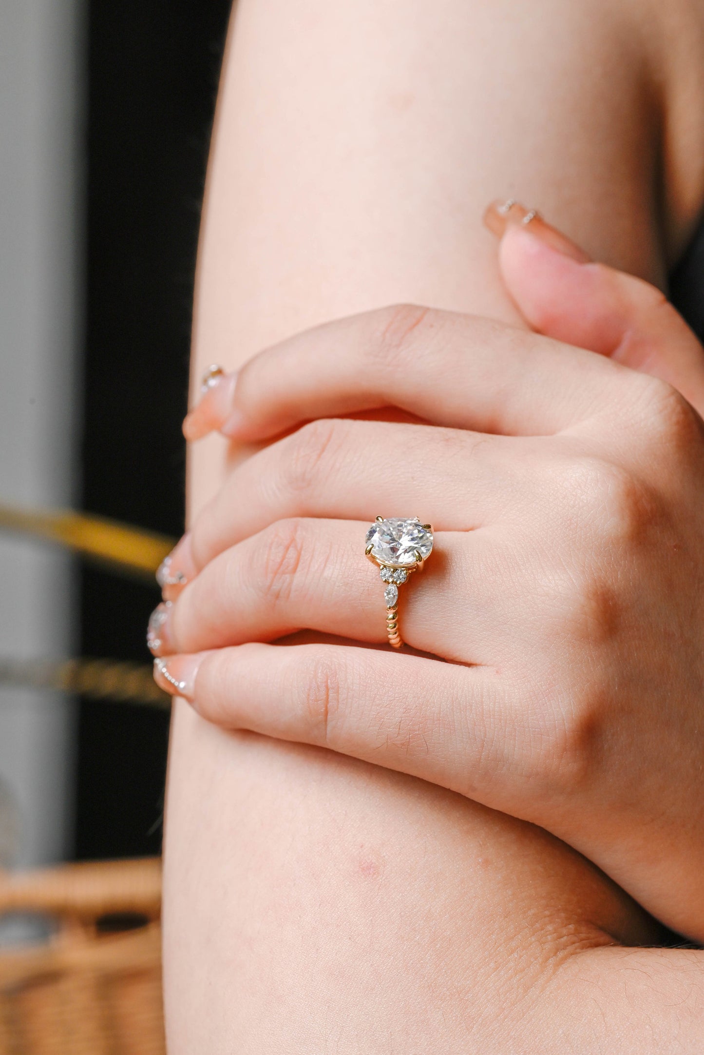 1.0 CT Oval Cut Cluster Moissanite Engagement Ring