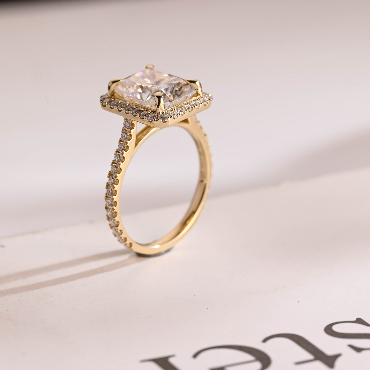 1.0 CT Radiant Cut Halo Moissanite Engagement Ring