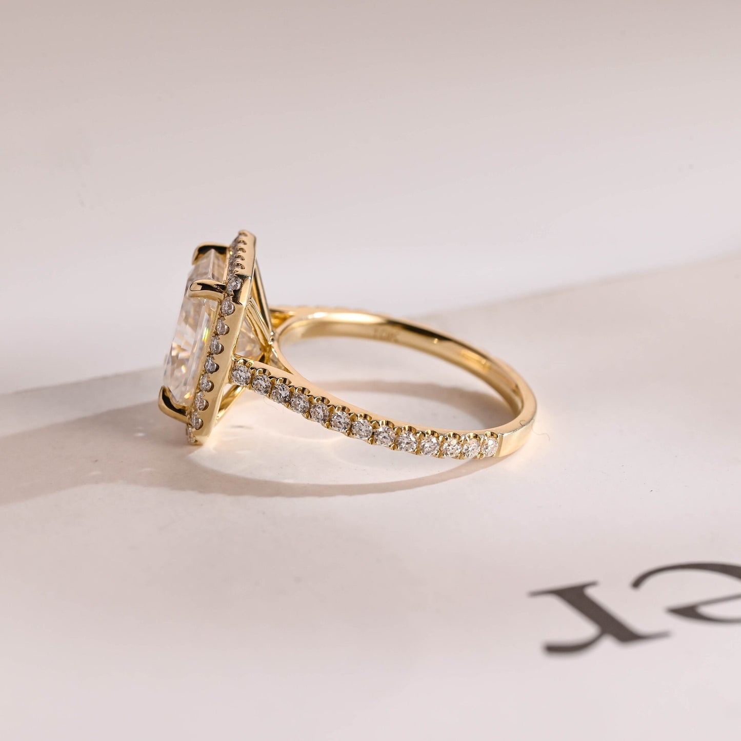 1.0 CT Radiant Cut Halo Moissanite Engagement Ring