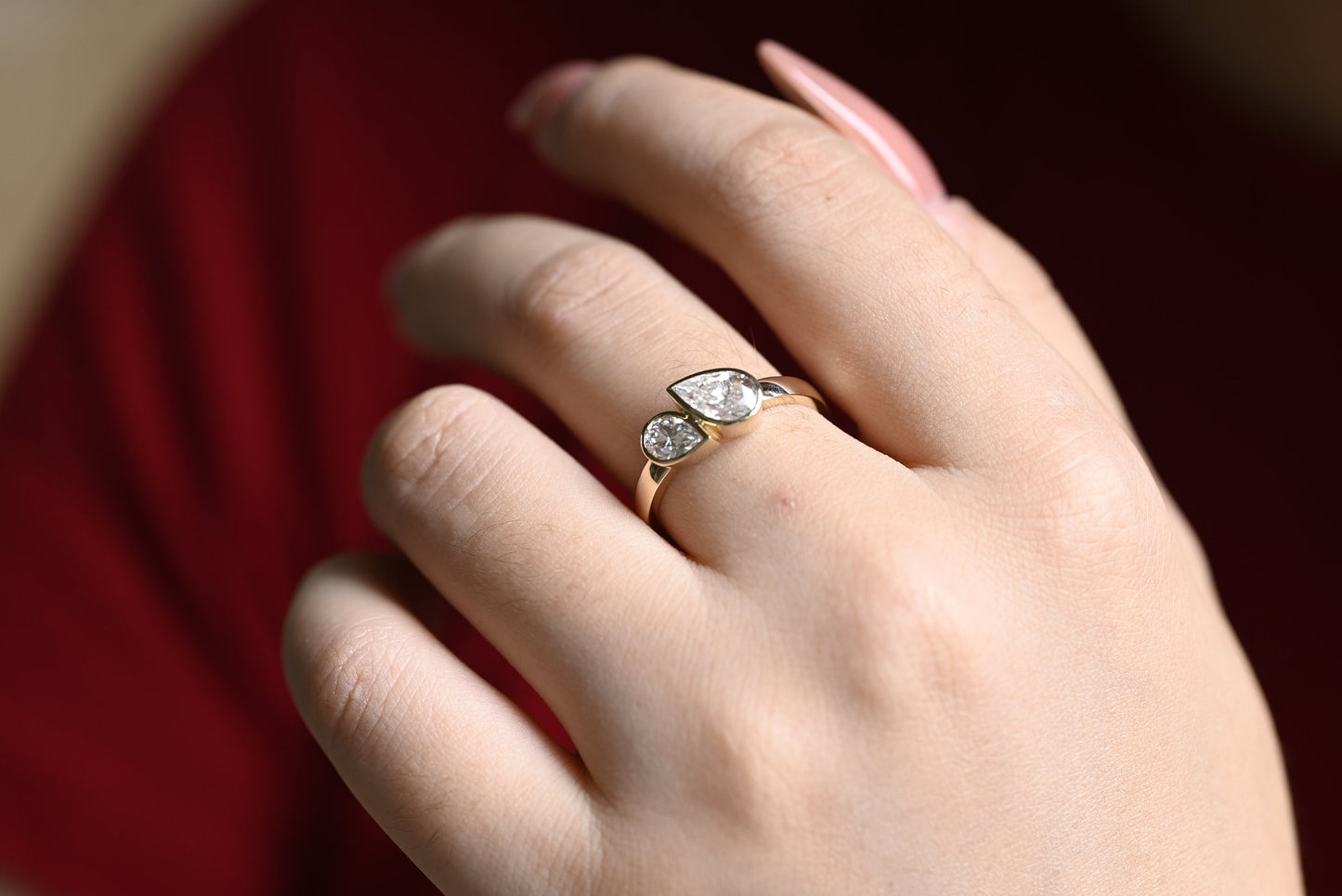 1.0 CT Pear Cut Two Stone Moissanite Engagement Ring