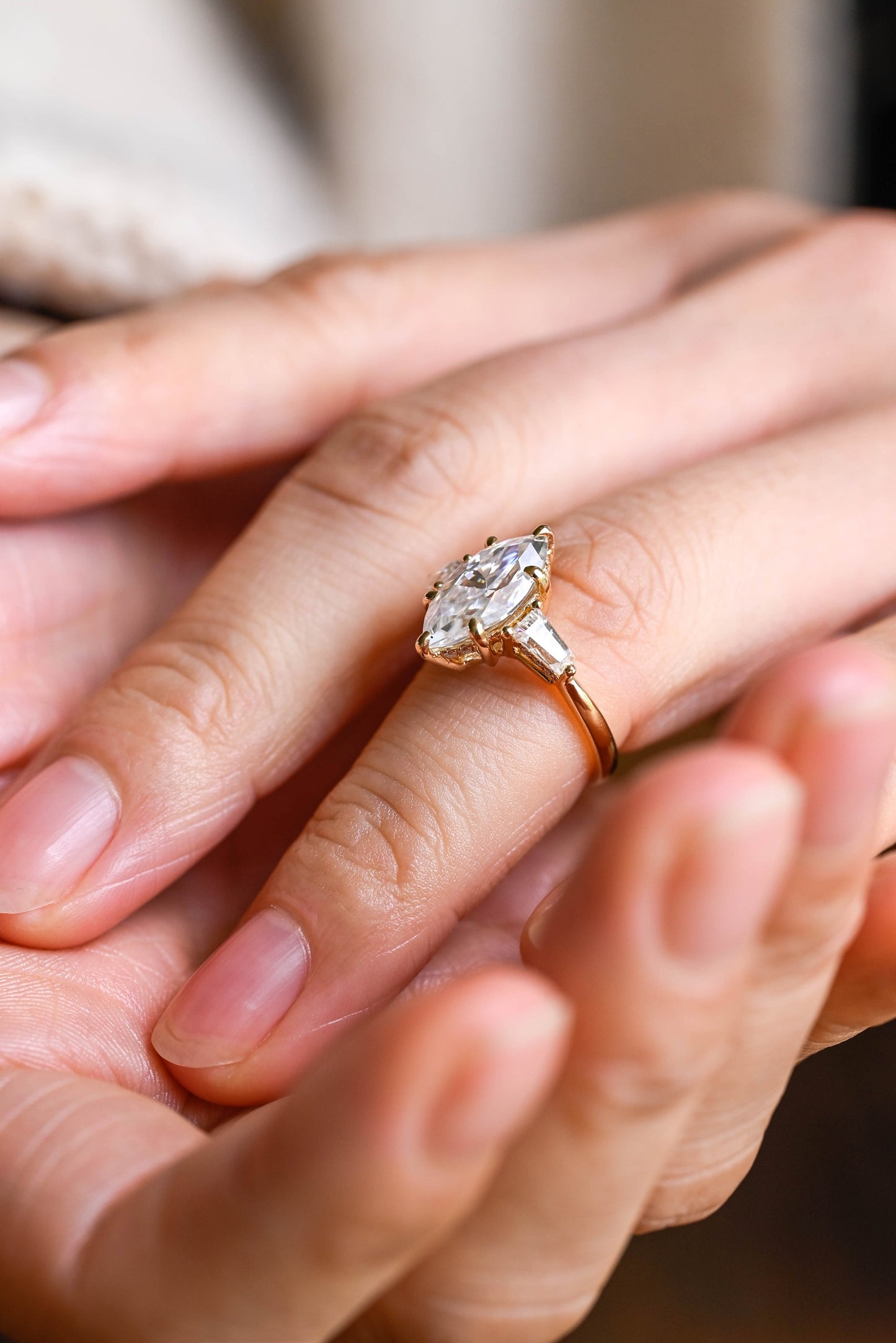 2.5 CT Marquise Cut Three Stone Moissanite Engagement Ring