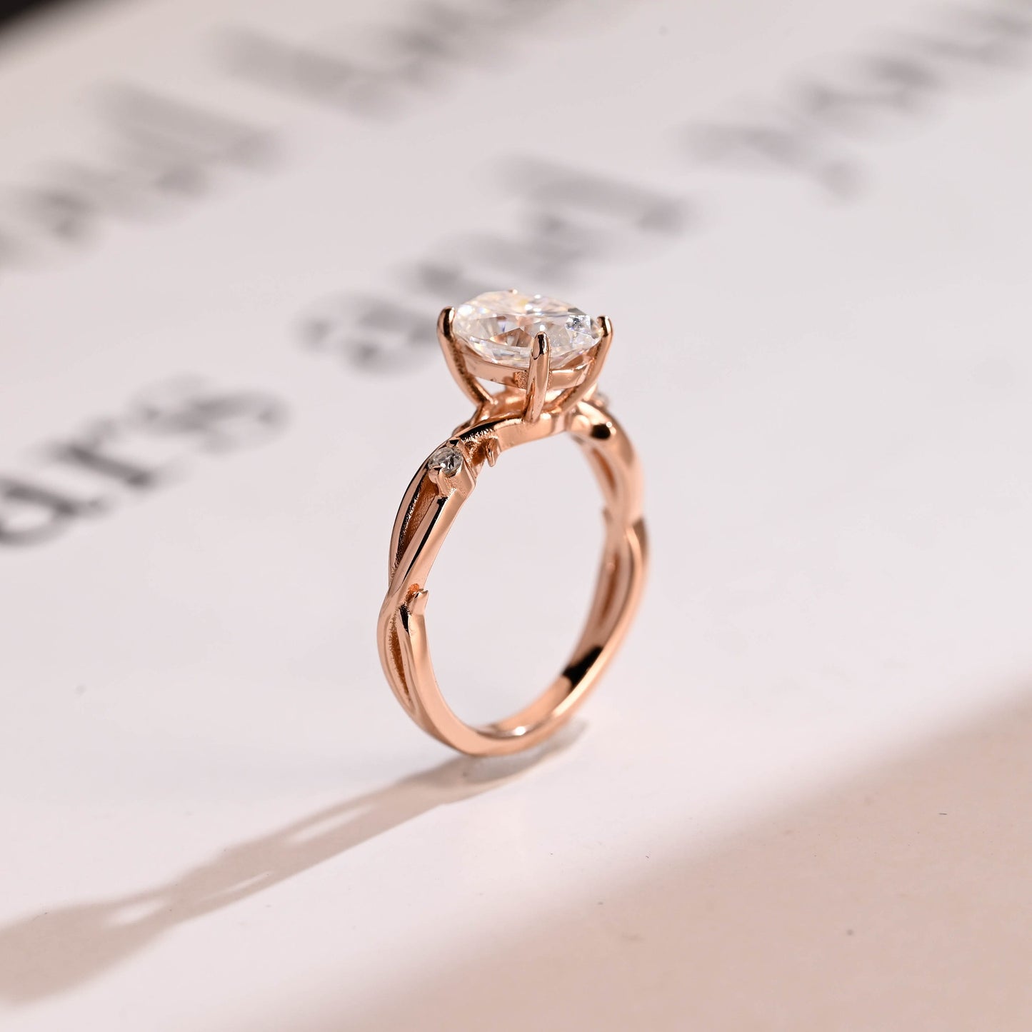 1.5 CT Oval Cut Twisted Moissanite Engagement Ring