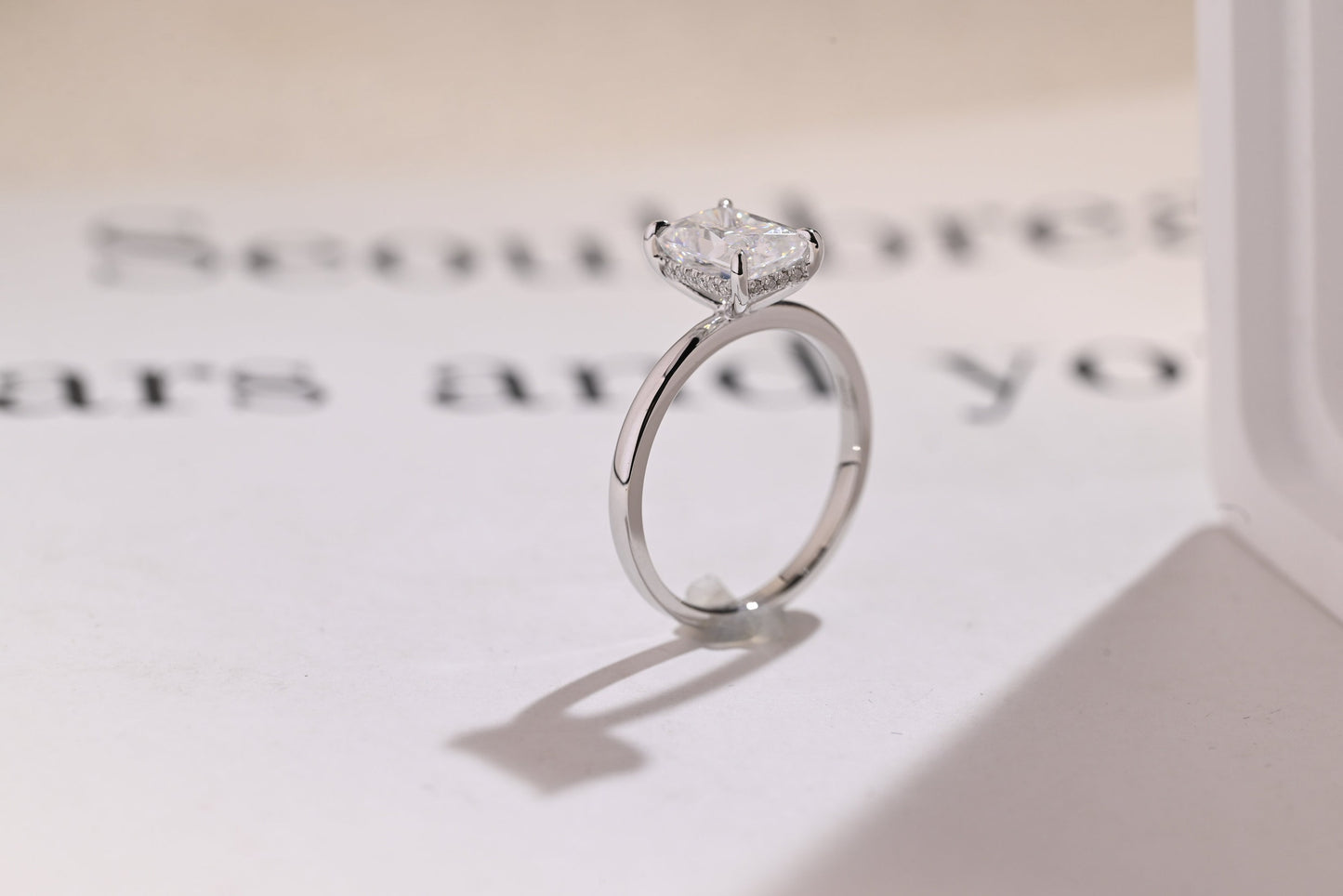 1.0 CT Radiant Cut Hidden Halo Moissanite Engagement Ring