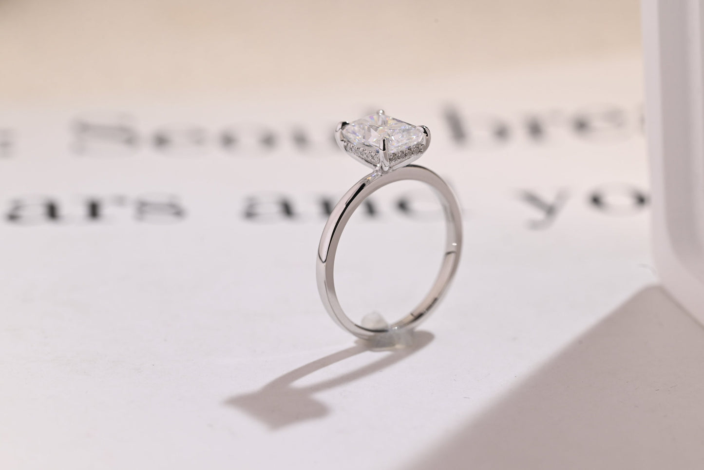 1.0 CT Radiant Cut Hidden Halo Moissanite Engagement Ring